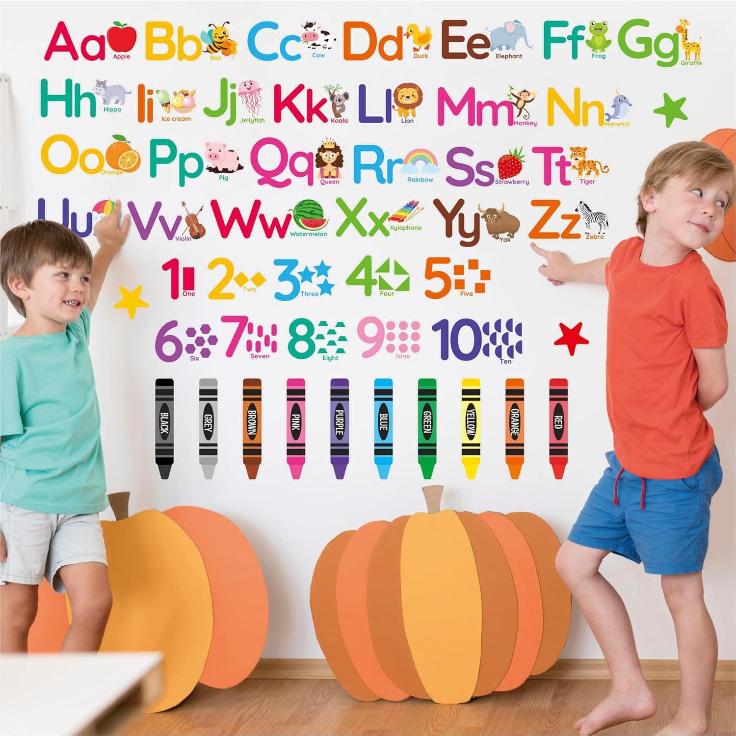 6 Sheets ABC Alphabet Wall Decals for Kids Room,Educational Number Letter Stickers,Nursery Wall Decor for Toddlers,Classroom,Playroom ورق جدران اطفال、ملصقات جدارية
