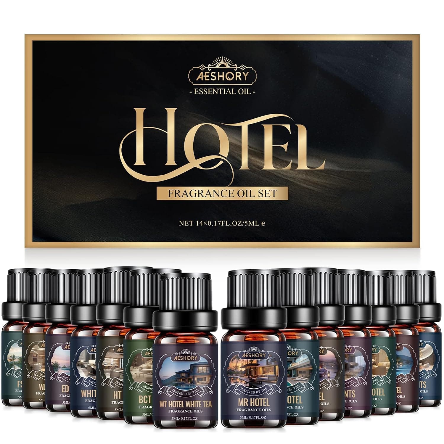 AESHORY 14 x 5ml Hotel Fragrance Oil Set, Premium Essential Oils for Diffuser for Home, Humidifier, Candle Making Scents, Air Freshening