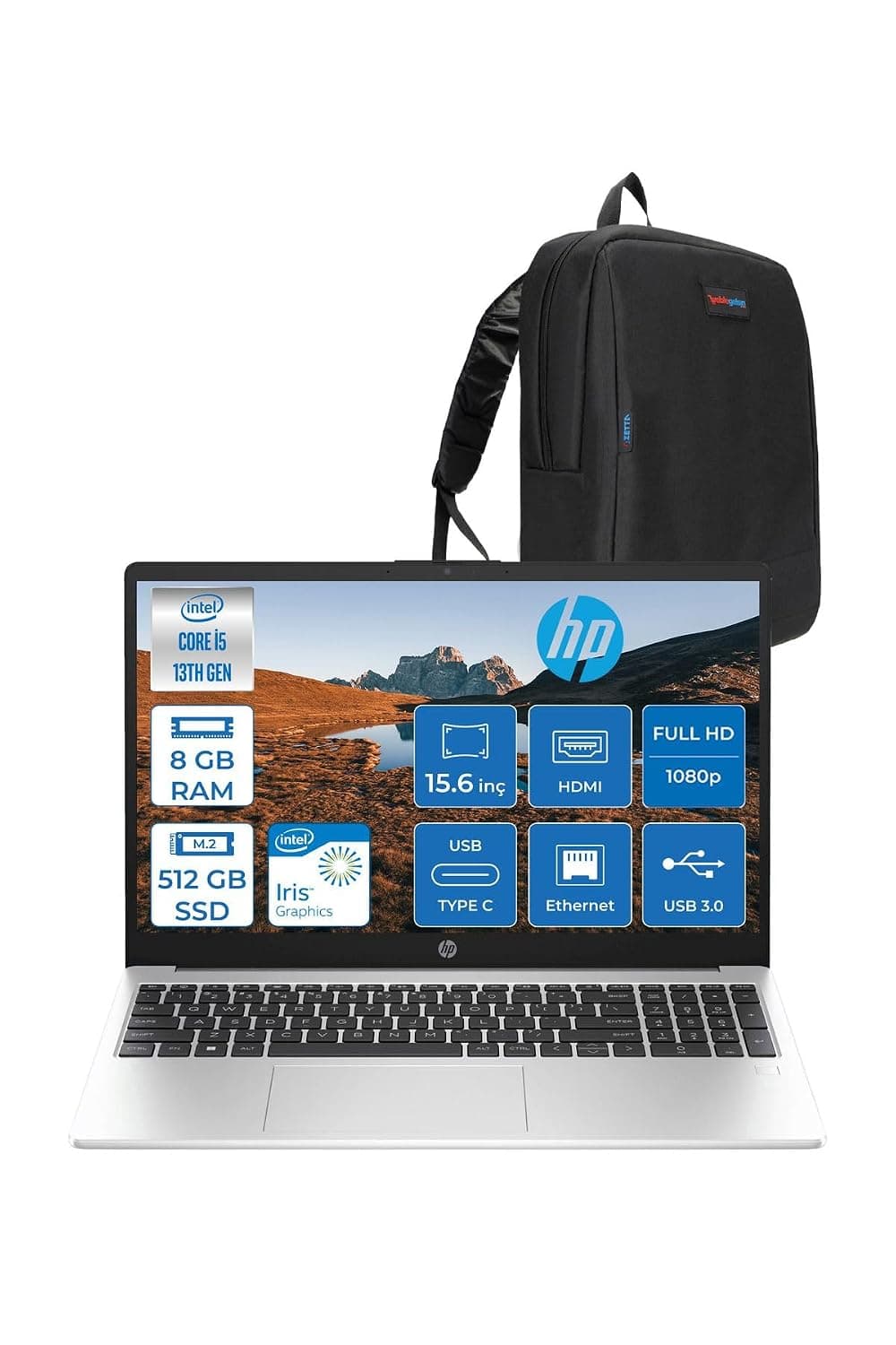 Hp 250 G10 Intel Core I5 1334U 8gb 512GB SSD Intel Iris X Graphics Freedos 15.6" Portable PC 9G1E5ETF02 + Zetta Case