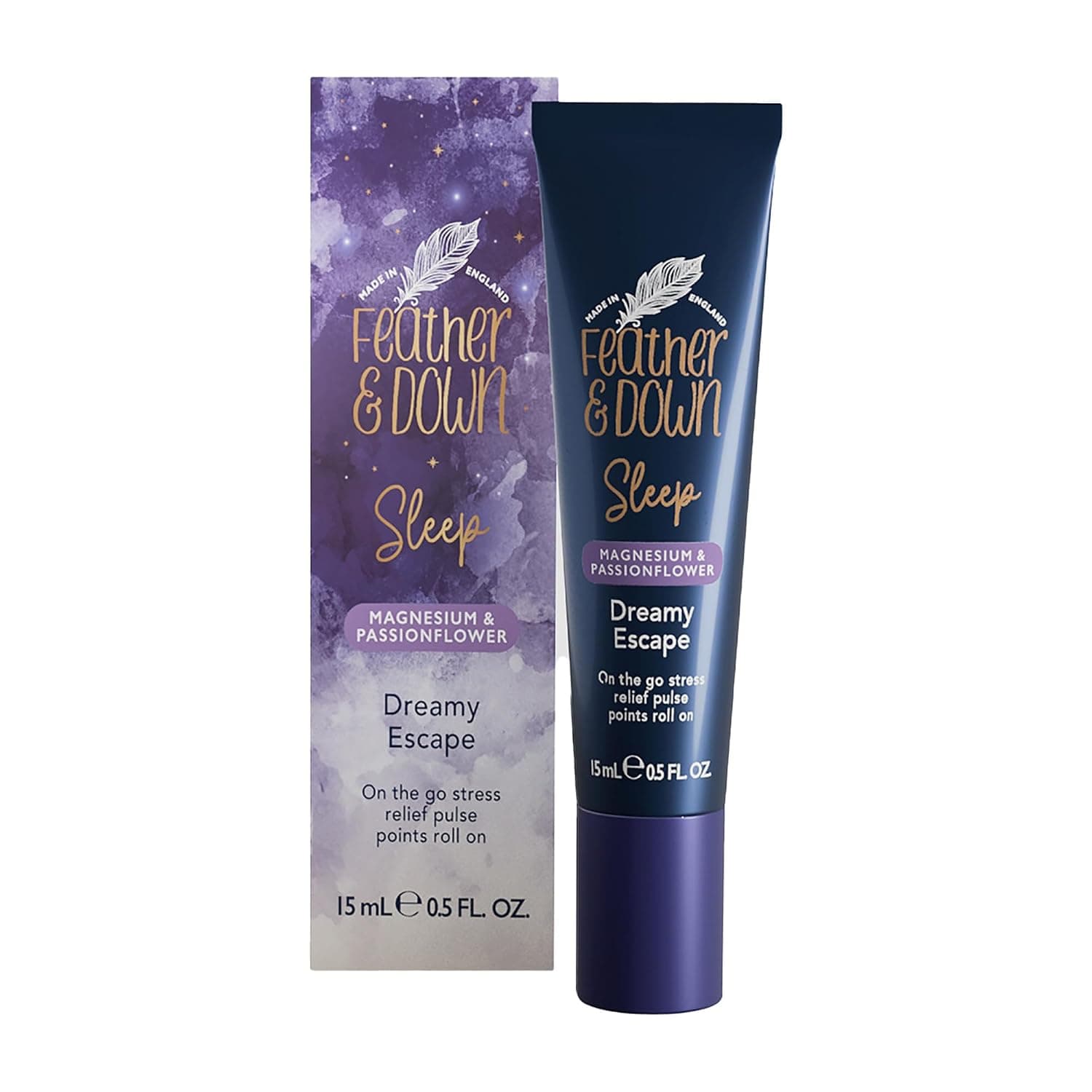 Feather & Down Magnesium and Passionflower Dreamy Escape (15ml) - Calming Pulse Point Rollerball with 10% Magnesium and Passionflower Extract, Calms for Anxiety & Stress, On-The-Go Relaxation