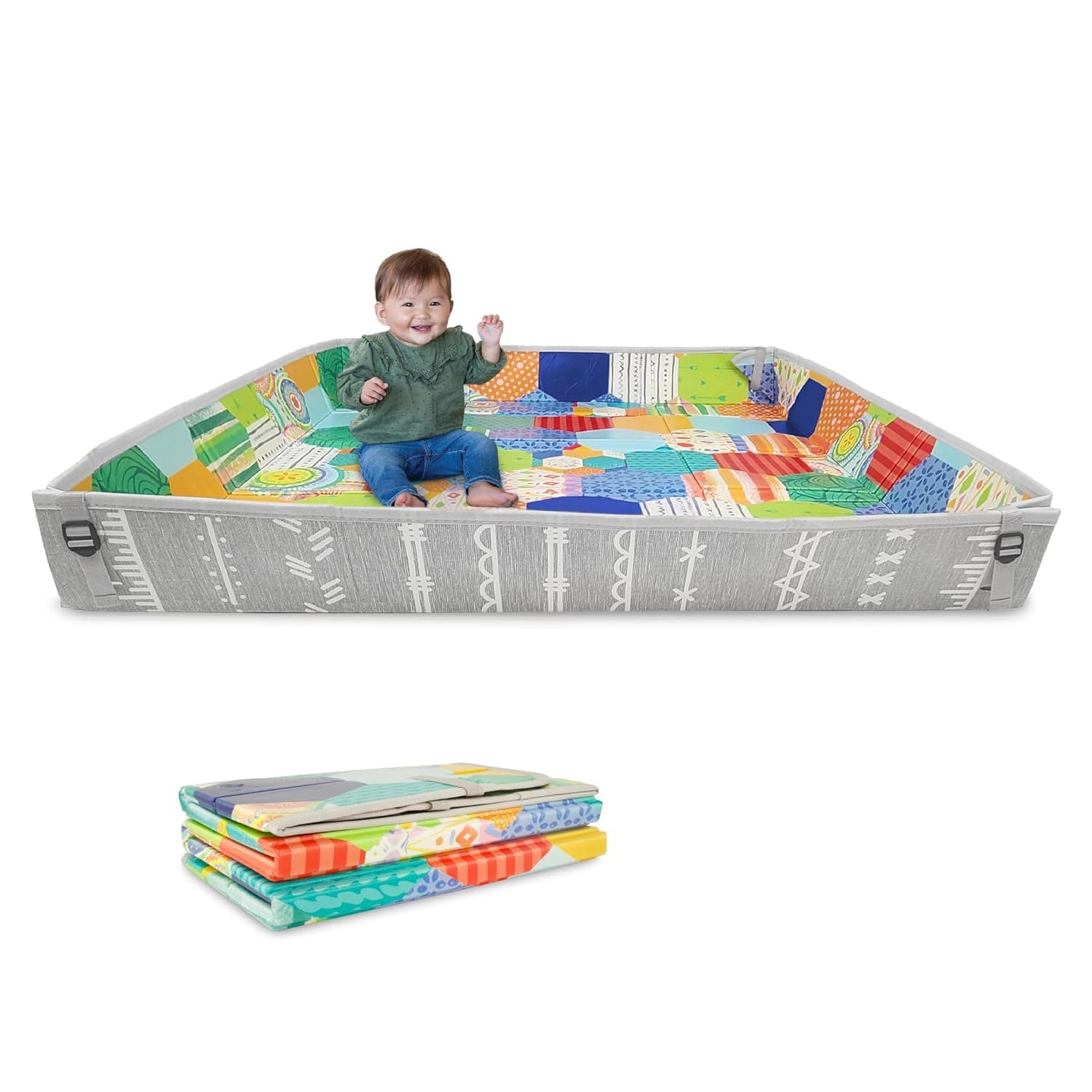 Infantino Foldable Soft Foam Mat | Reversible design with two sides to play, Lightweight & portable, Water-resistant & wipeable, Folds flat for easy storage