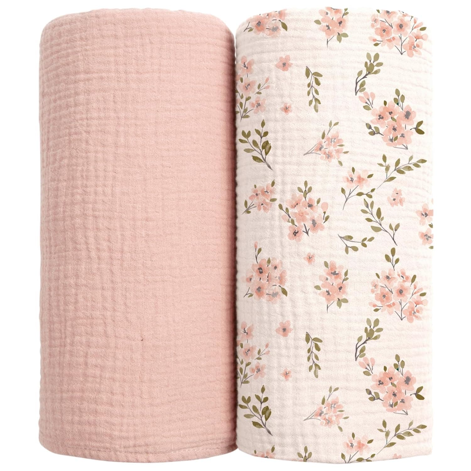 lulumoon Muslin Swaddle Blankets for Baby: 100% Cotton Receiving Blankets | Breathable Wrap for Newborn Swaddling - Nursery Gift for Baby Girls (Pink AppleFlower)