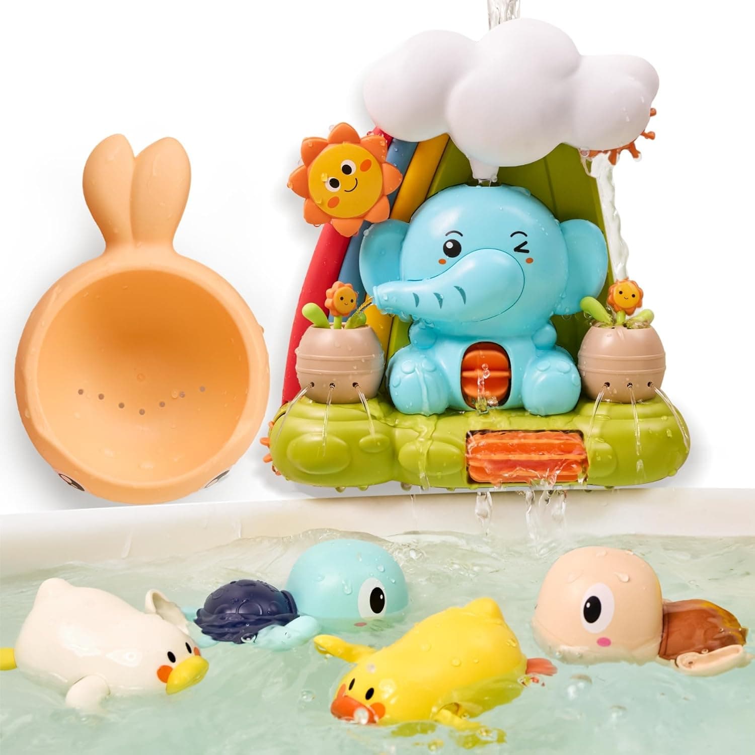 TUMAMA Baby Bathtime Toys - Infant Garden & Elephant Baby Shower,Kids Water Spinner for Tub Pool, 4 Bathtub Wind-Up Toys, Infant 0 3 6 9 Month Newborn Gift