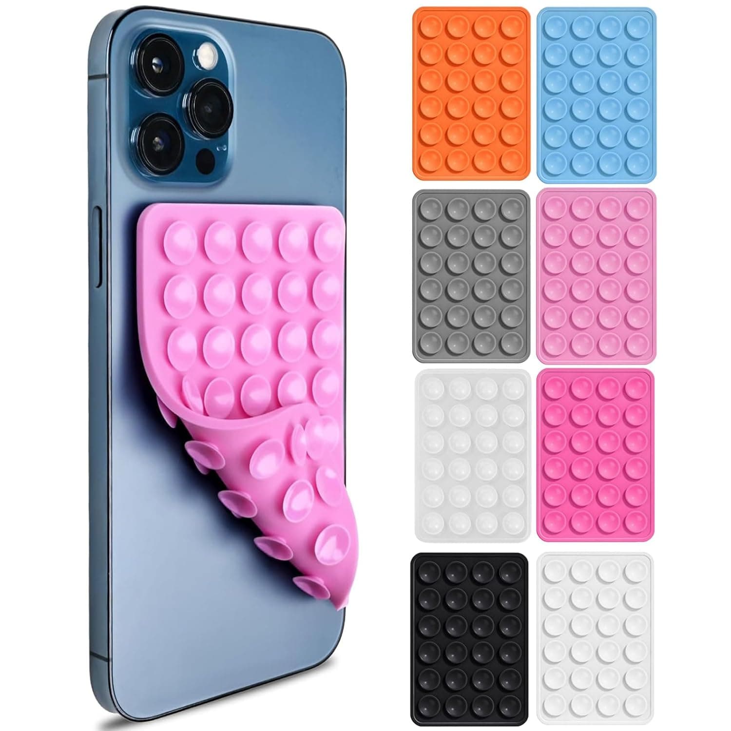 8 قطع من حافظة الهاتف بالشفط مزدوجة الجوانب من تونجلو، قبضة سيليكون قابلة للغسل واعادة الاستخدام بدون استخدام اليدين لمقاطع الفيديو وصور السيلفي (8 الوان)