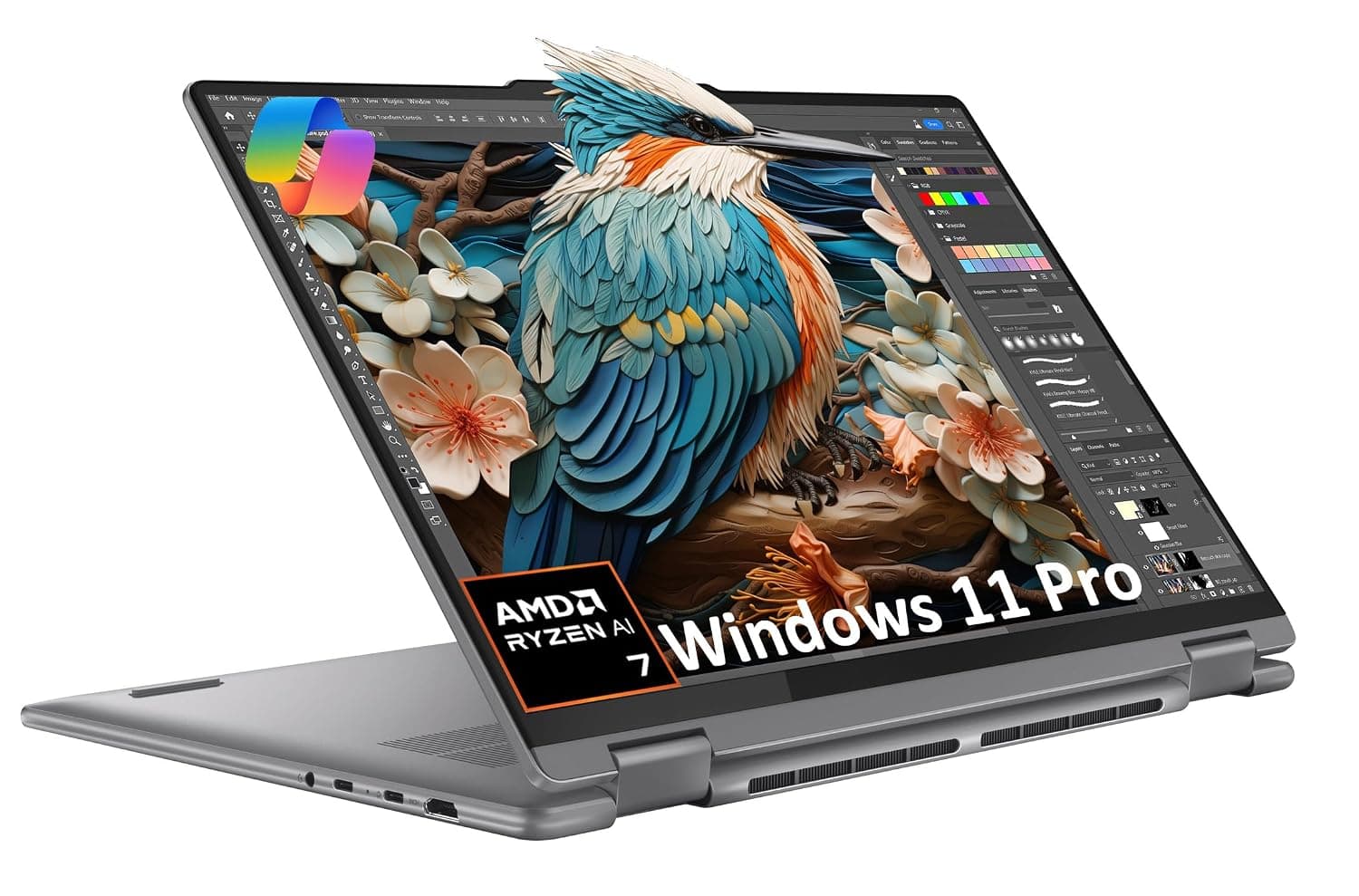 Lenovo Yoga 7 7i 2-in-1 Laptop, AMD Ryzen 7 8840HS, 16GB DDR5 RAM, 1TB SSD | 16" FHD+ Touchscreen, > i7-1355U, AI PC, Backlit, Fingerprint, FHD IR Webcam, Numeric Keypad, Win 11 Pro, Arctic Grey