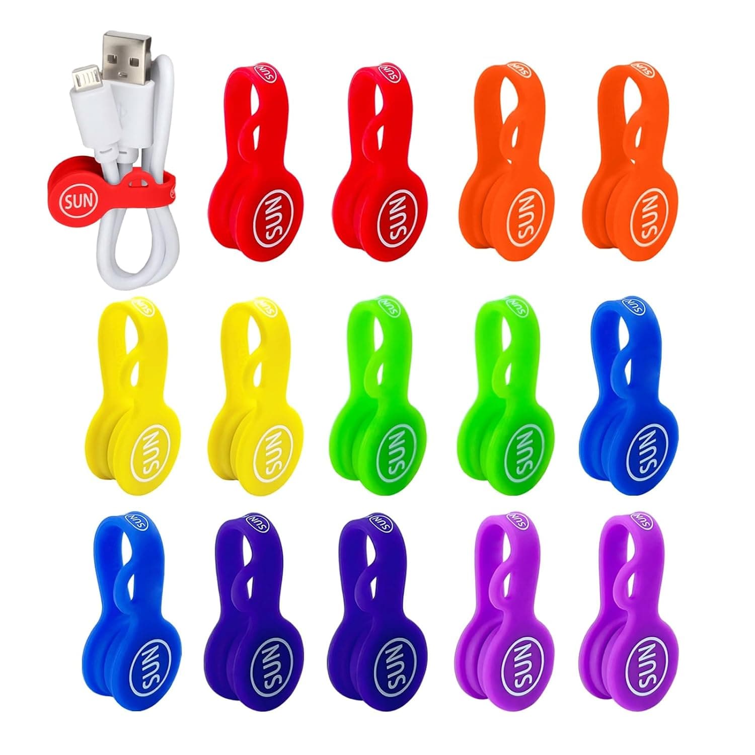 SUNFICON 14 Pack Magnetic Cable Organizers Rainbow Cable Clips Earbuds Cords Winder Bookmark Whiteboard Noticeboard Fridge Magnets USB Cable Manager Keeper Wrap Ties Straps Home Kitchen Office School