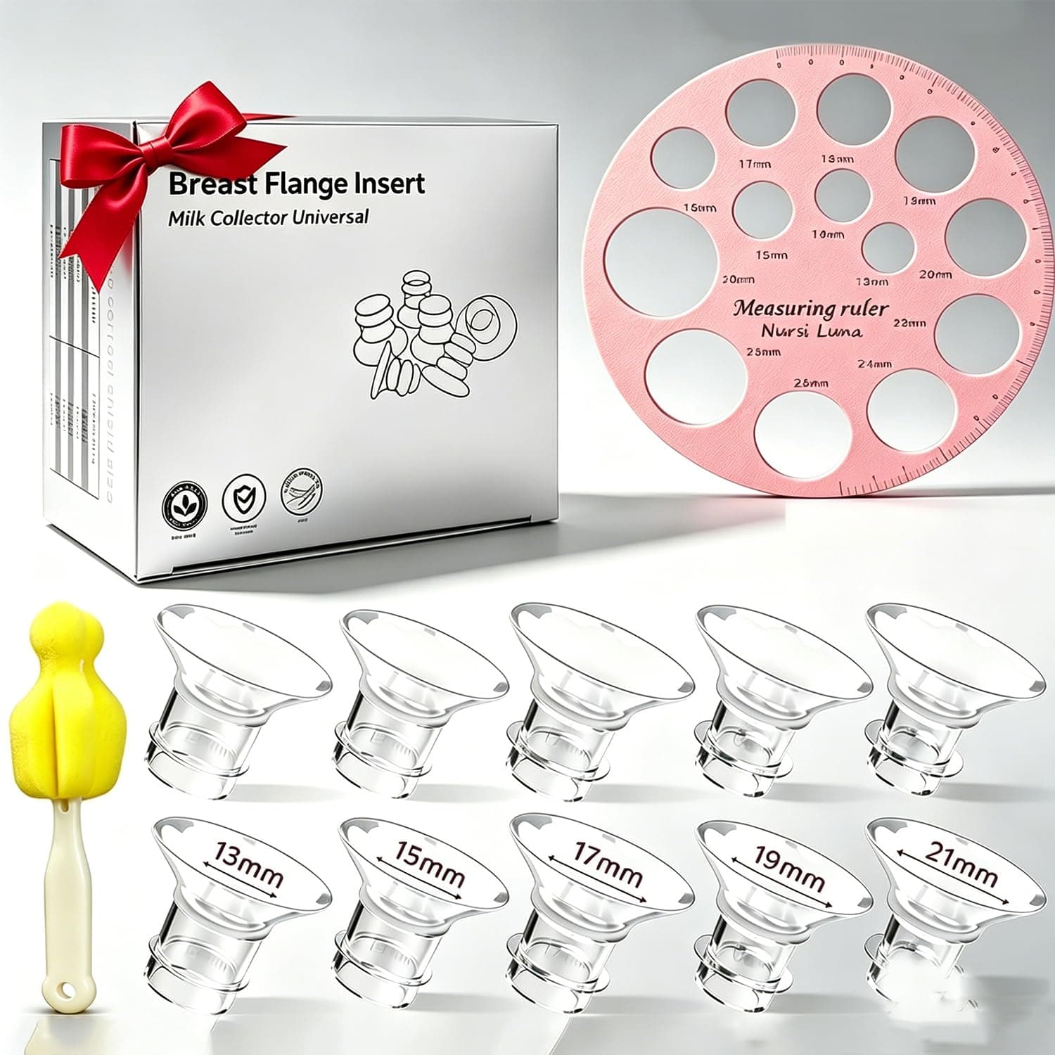 LinJie Flange Inserts 10PCS 13/15/17/19/21mm for 24mm Flanges/Shield, Flange Sizing Kit Silicone Flanges Insert, Breastfeeding Essentials Kit for New Moms