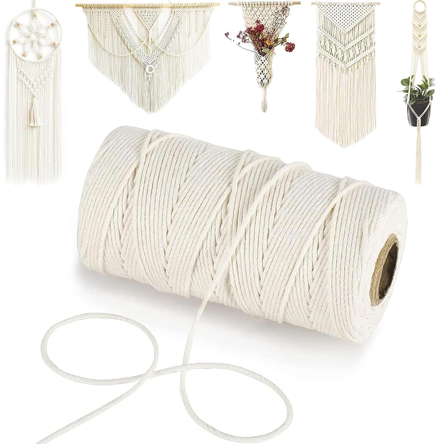ALMEKAQUZ 100m Cooking Twine, Natural White Twine String, Kitchen Twines, Garden String for Gift Wrapping, DIY Scarves, Jewelry and other Crafts, Decorations Macrame Cord (Beige, 2mm)