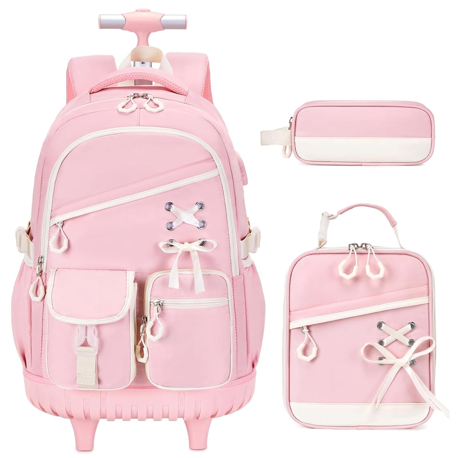 DIGOBAY Rolling Backpack for Girls with Lunch Bag Pencil Case, Girl Rolling Backpack with Wheels