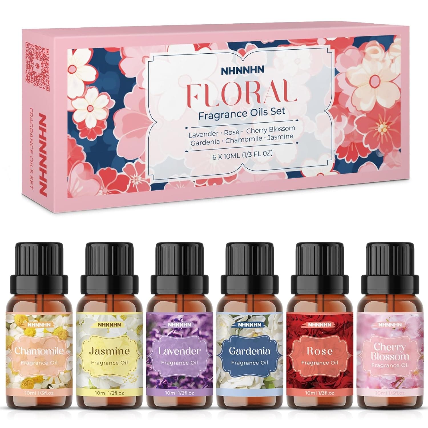 Floral Essential Oils Set - Pure Natural Fragrance Oils Blends for Diffuser - Lavender, Rose, Jasmine, Cherry Blossom, Gardenia, Chamomile, Candle & Soap Making | Aromatherapy Oils for Home, 6x10ml