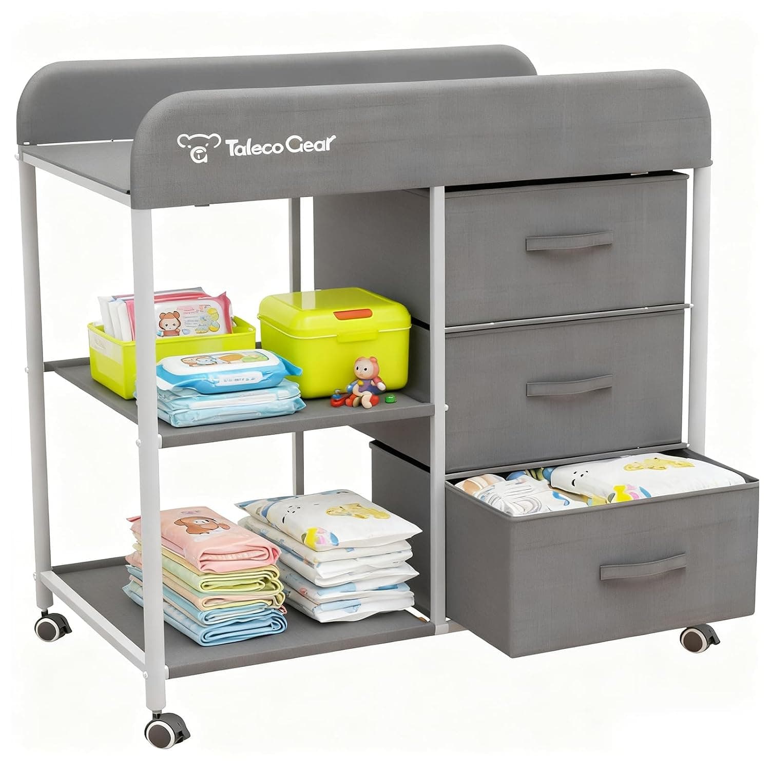 Baby Changing Table, Portable Changing Table, Diaper Changing Station with Waterproof Pad, Changing Table Dresser with 3 Storage Baskets, Mobile Nursery Organizer for Newborn Essentials