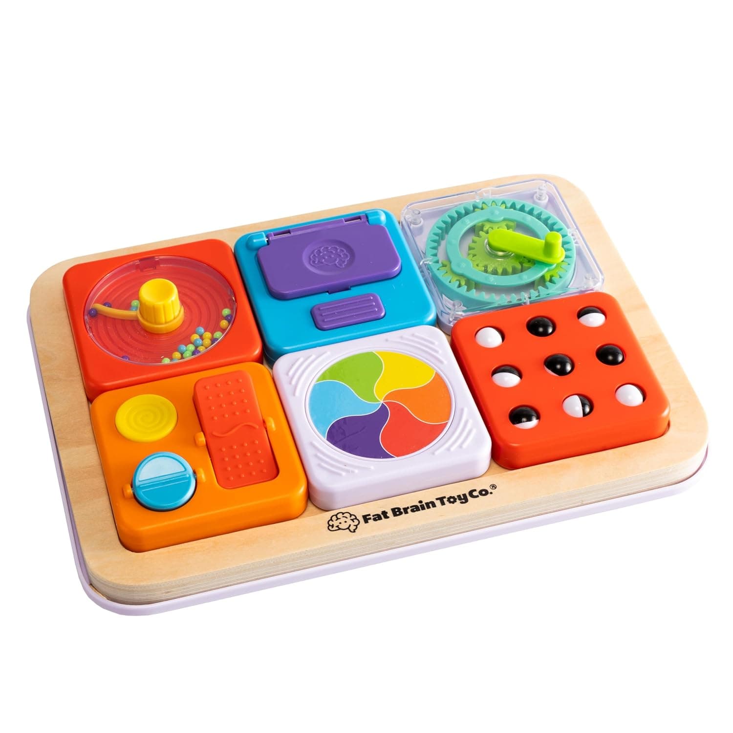 Fat Brain Toys PlayTab Essentials, Modular Sensory Activity Board, Busy Board for Toddlers and Babies Ages 12 Months+ | Busy board with swappable sensory tiles. Fine motor skills, sensory learning, cause-and-effect. Babies, toddlers, 12 months+.