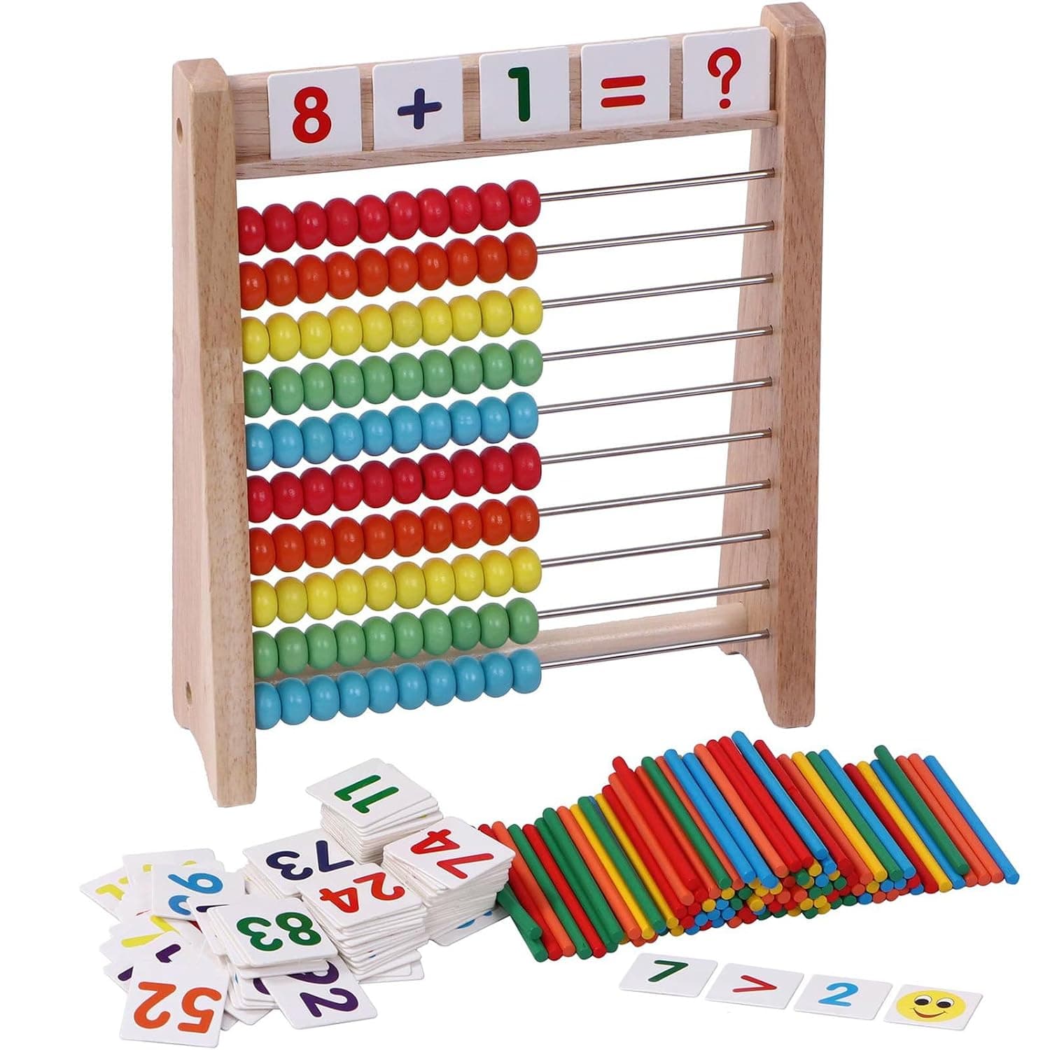 ANYUAN Educational Abacus for Kids,Wooden Abacus Beads Counting Toys,Educational Counting Toy With 100 Counting Sticks And 1-100 Number Alphabet Cards,10 Row Wooden Counting Frame,For Toddlers