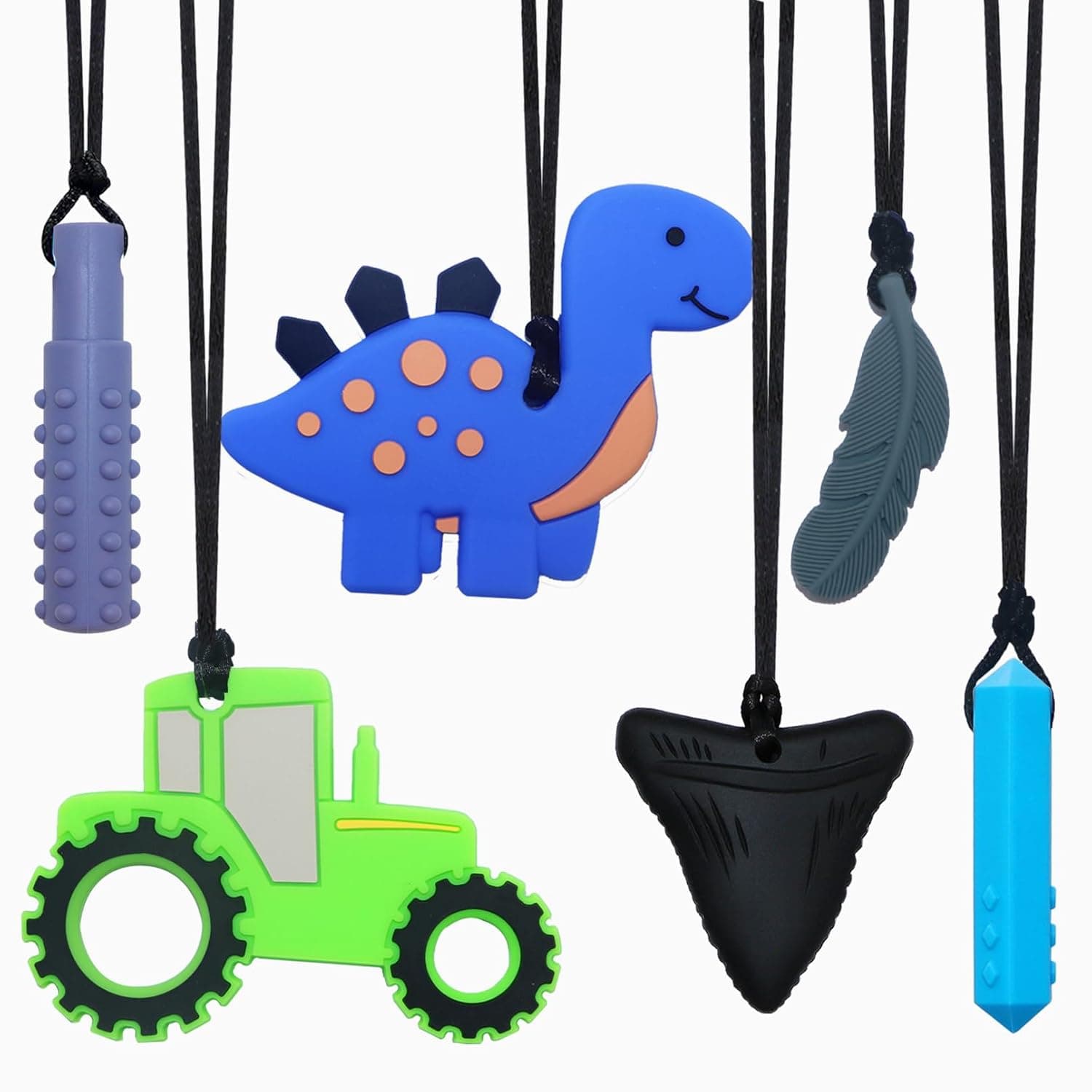 Silicone Chewy Neckace for Kids 6 Pack, Sensory Chew Necklaces for Toddler, Children with Autism, ADHD, Biting Needs, Oral Chewy Teethers for Adult Reduce Anxiety Fidgeting