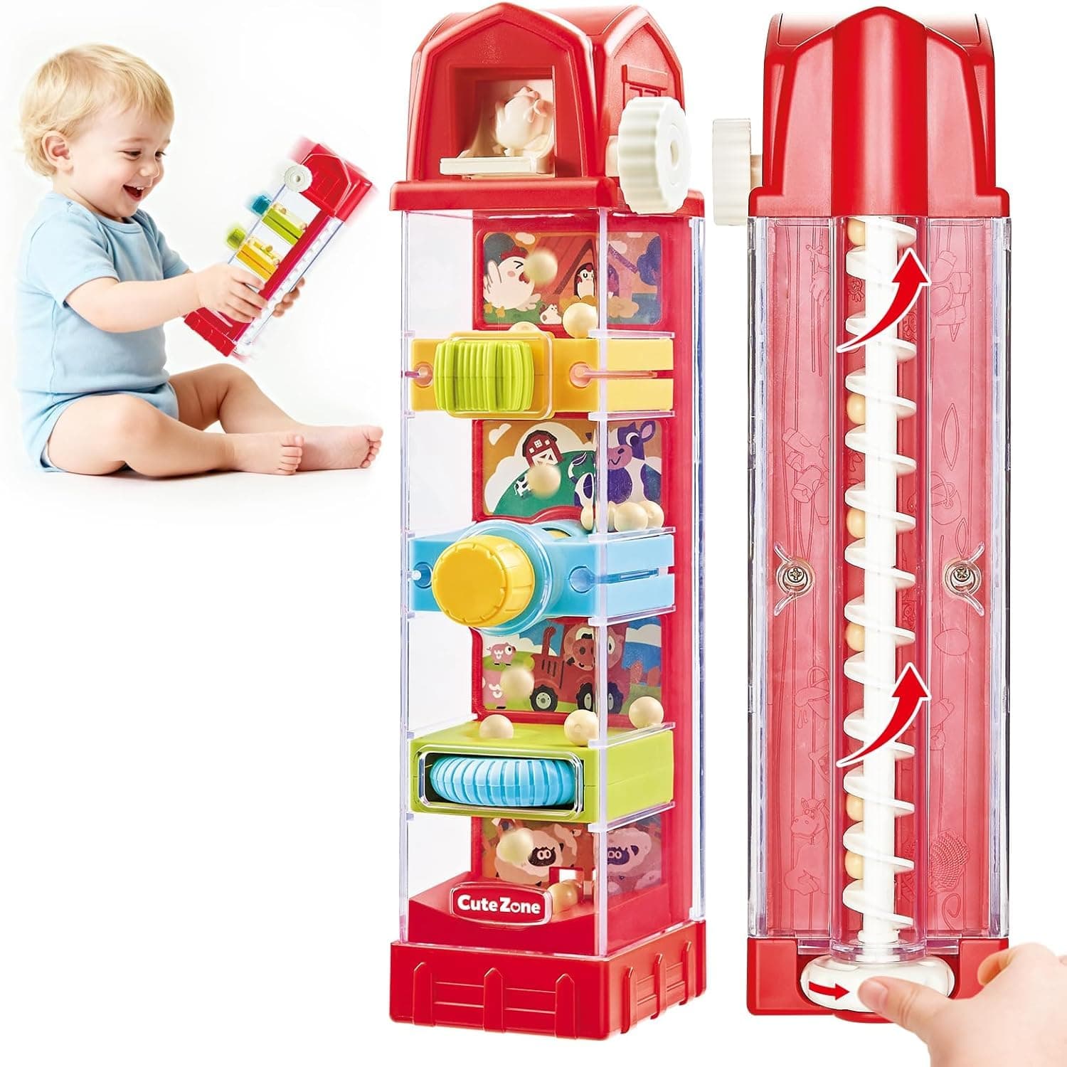 Farm egg drop toy for hand-eye coordination and focus training,Baby farm fun challenge toy with 5 fine motor activities, Interactive travel toddler kids busy toys for toddlers 2-4 Birthday Gifts