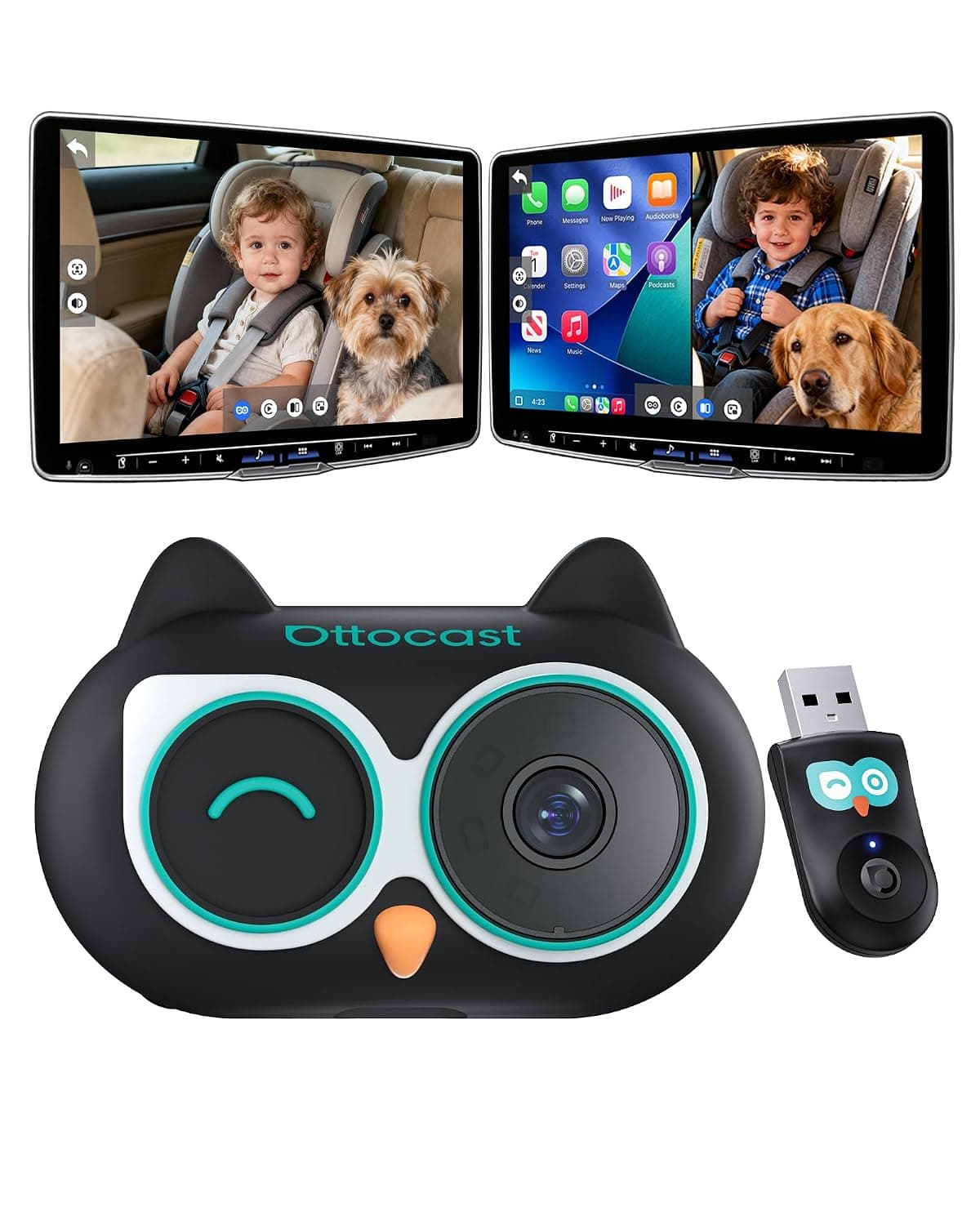 OTTOCAST Baby Car Camera 1080P Rear Seat Monitor, Display on Car Screen, Wide Angle No-Glow Night View, Easy Mounting, Works with Wireless CarPlay, Perfect for Infants, Kids & Pets