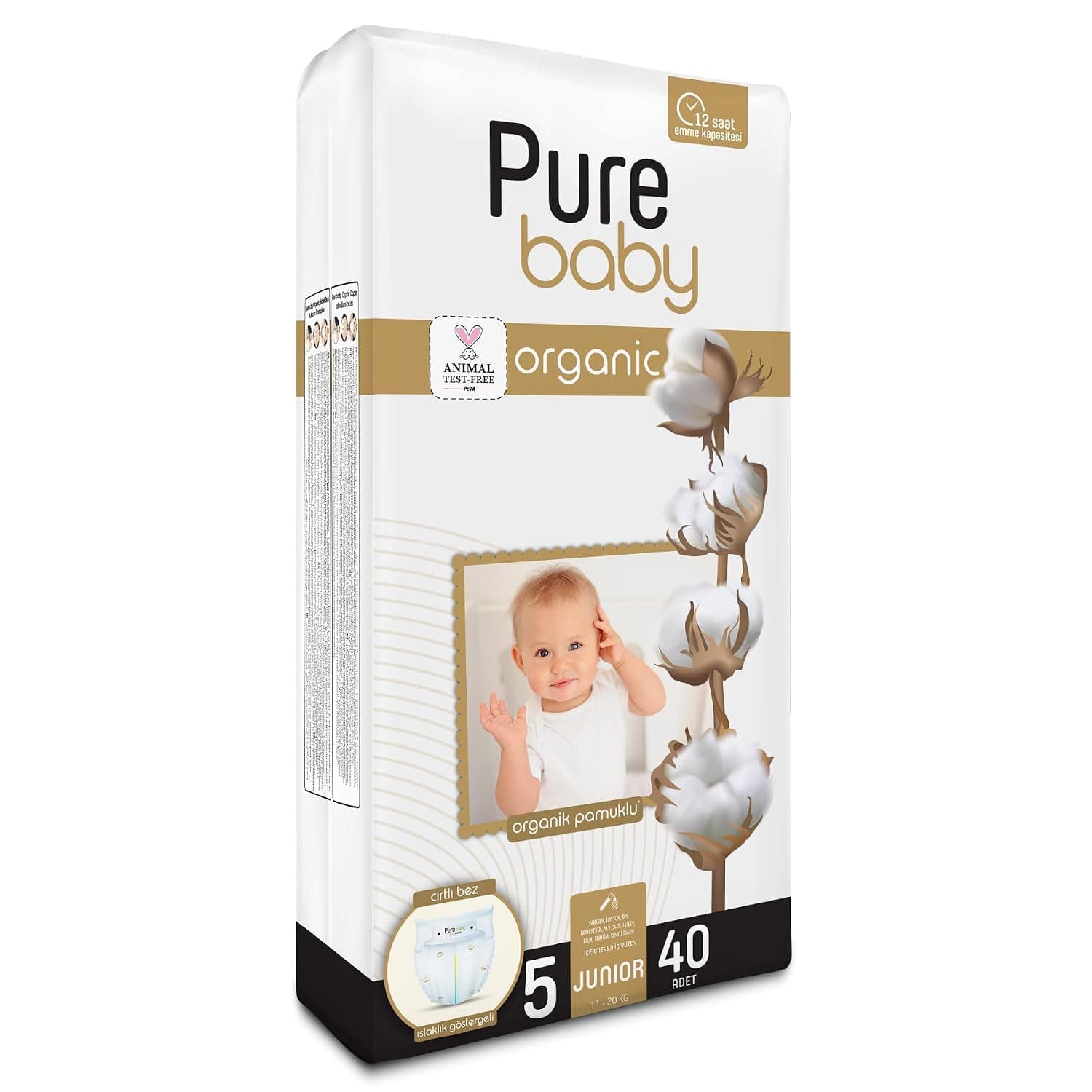 SLEEPY Pure Baby Eco Diapers with Organic Cotton Core Junior Size 5, 11-20 Kg 40 Count