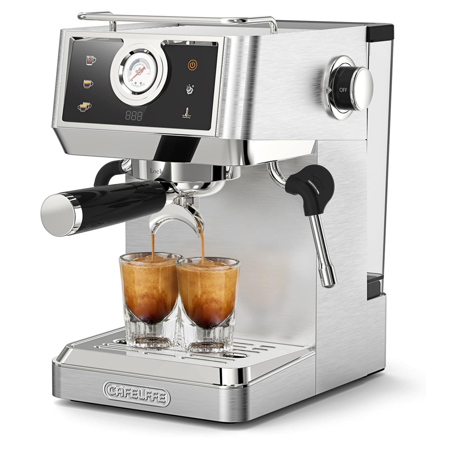 Cafelffe MK-902 Professional 20 Bar Espresso Machine,All Stainless Steel Body Coffee Maker with 58mm Portafilter,Powerful Milk Frother for Latte/Cappuccino,Hot/Cold Brew,1.5L Tank & 1350W