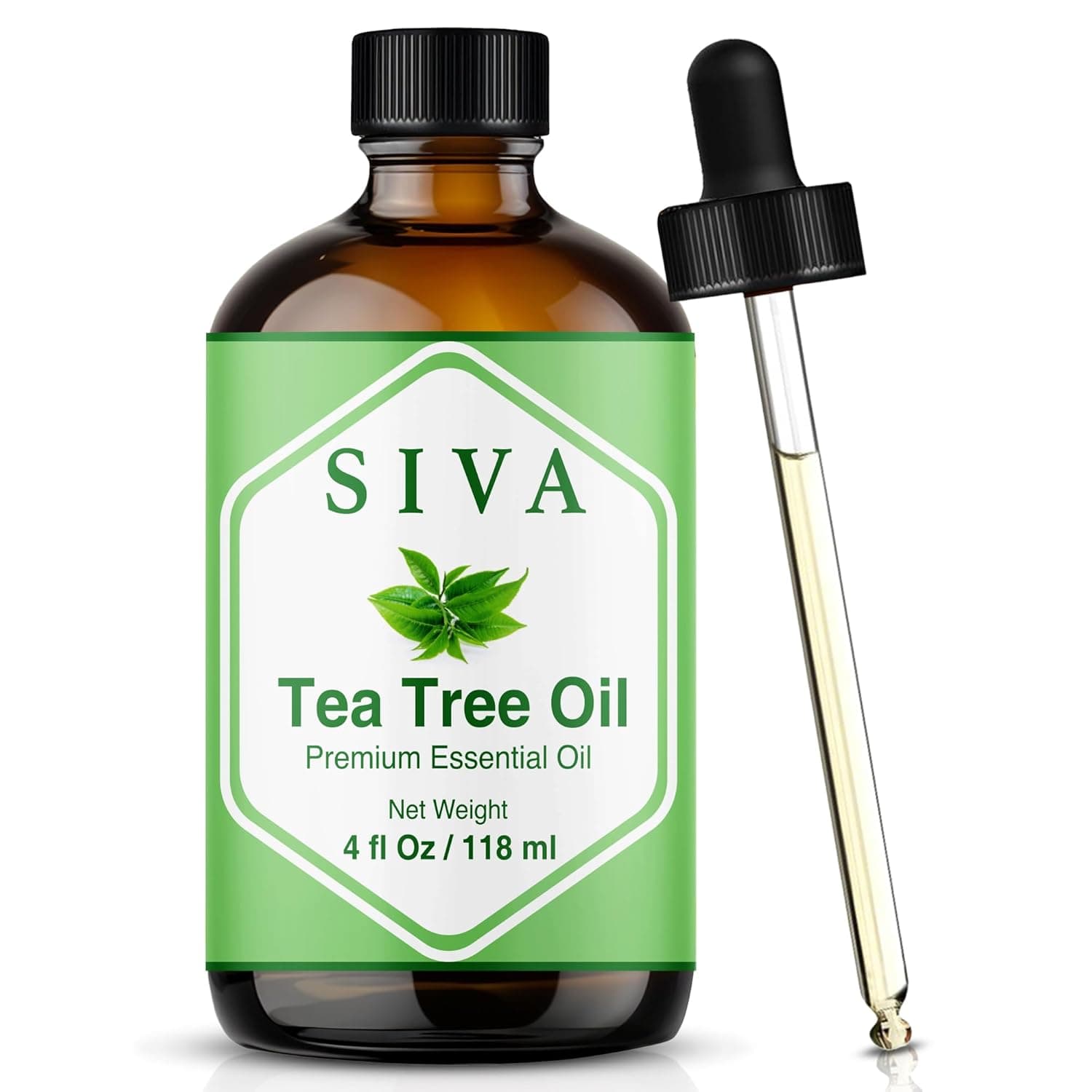 SIVA ORGANICS Tea Tree Essential Oil 4oz (118ml) Premium Essential Oil with Dropper for Diffuser, Aromatherapy, Hair Care, Scalp Massage & Skin Care