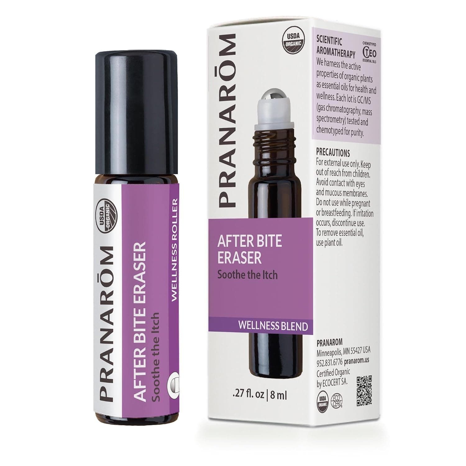 Pranarom - Bug Bite Eraser Roller Wellness Blend - 8ml - Essential Oil Wellness Blend - Outdoor Adventures, Fast-Acting, Organic, Easy Application - Camping, Perfect for Outdoors