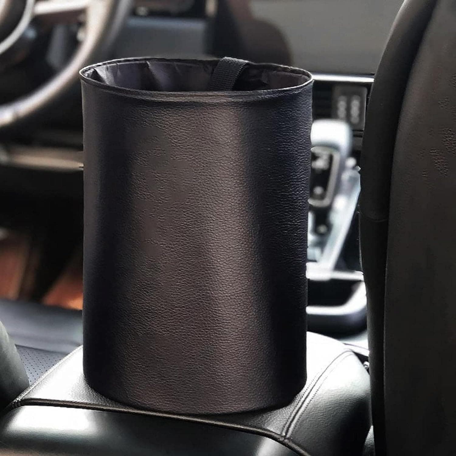 Joyzzz Car Trash Can, Waterproof and Leak-Proof PU Leather Vehicle Trash Can, Portable Collapsible Car Garbage Bag, Hanging Car Trash Bag with Adjustable Cord for Camping and Car