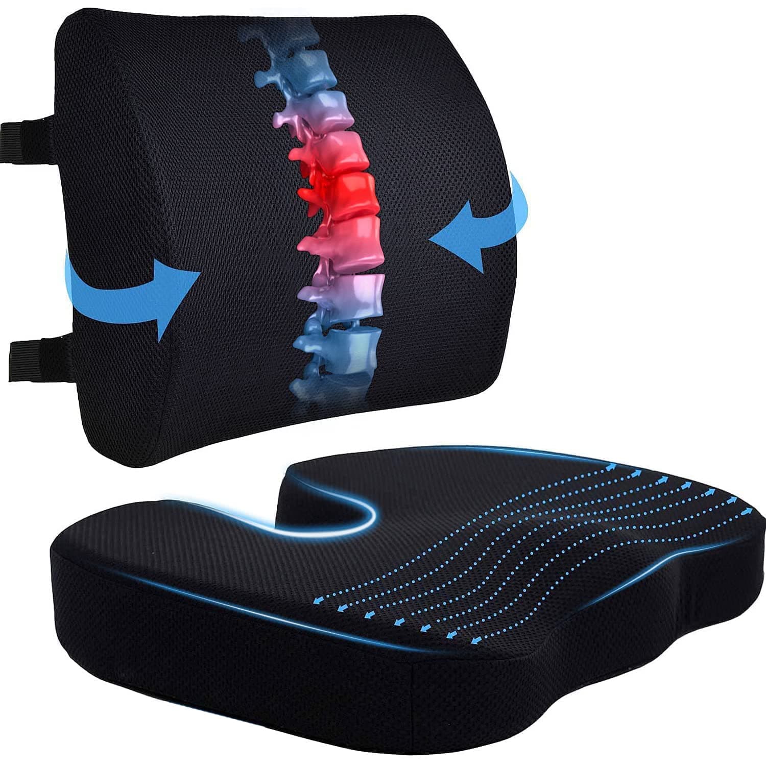 Mylindde Lumbar Support Pillow for Office Desk Chair Memory Foam Car Seat Cushion & Orthopedic Back Pillow, Ergonomic Sitting Pads(Black)