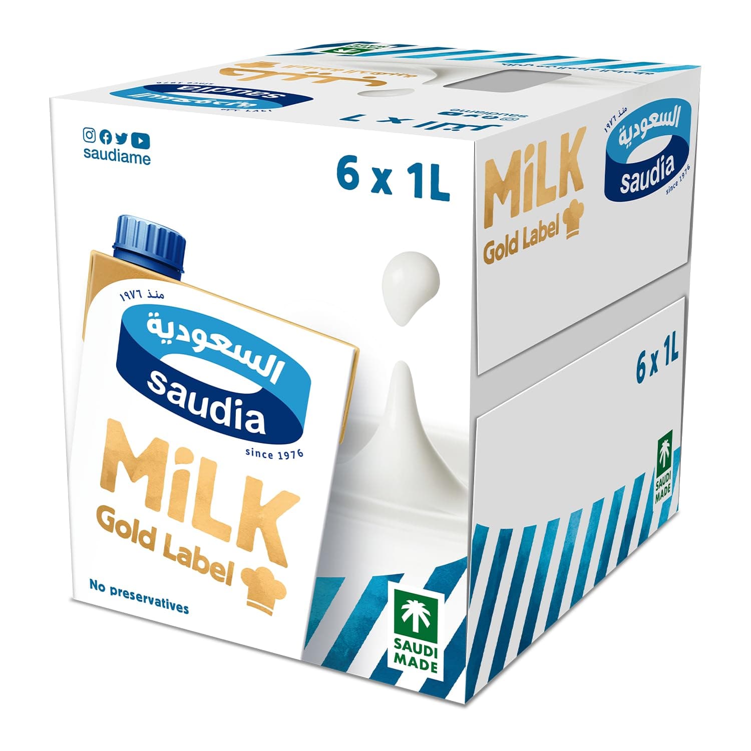 Saudia Gold Milk, 6 x 1L | Premium Full Cream Milk | Rich, Creamy & Nutrient-Packed Beverage