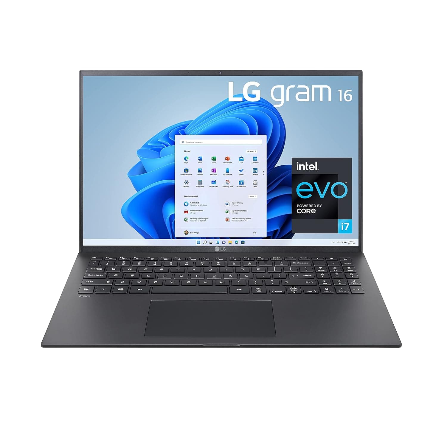 LG gram 16Z90P Laptop 16" Ultra-Lightweight, (2560 x 1600), Intel Evo 11th gen i7, 16GB RAM, 256GB SSD, Windows 11 Home, 22 Hour Battery, Alexa Built-in, 2X USB-C, HDMI, USB-A - Black