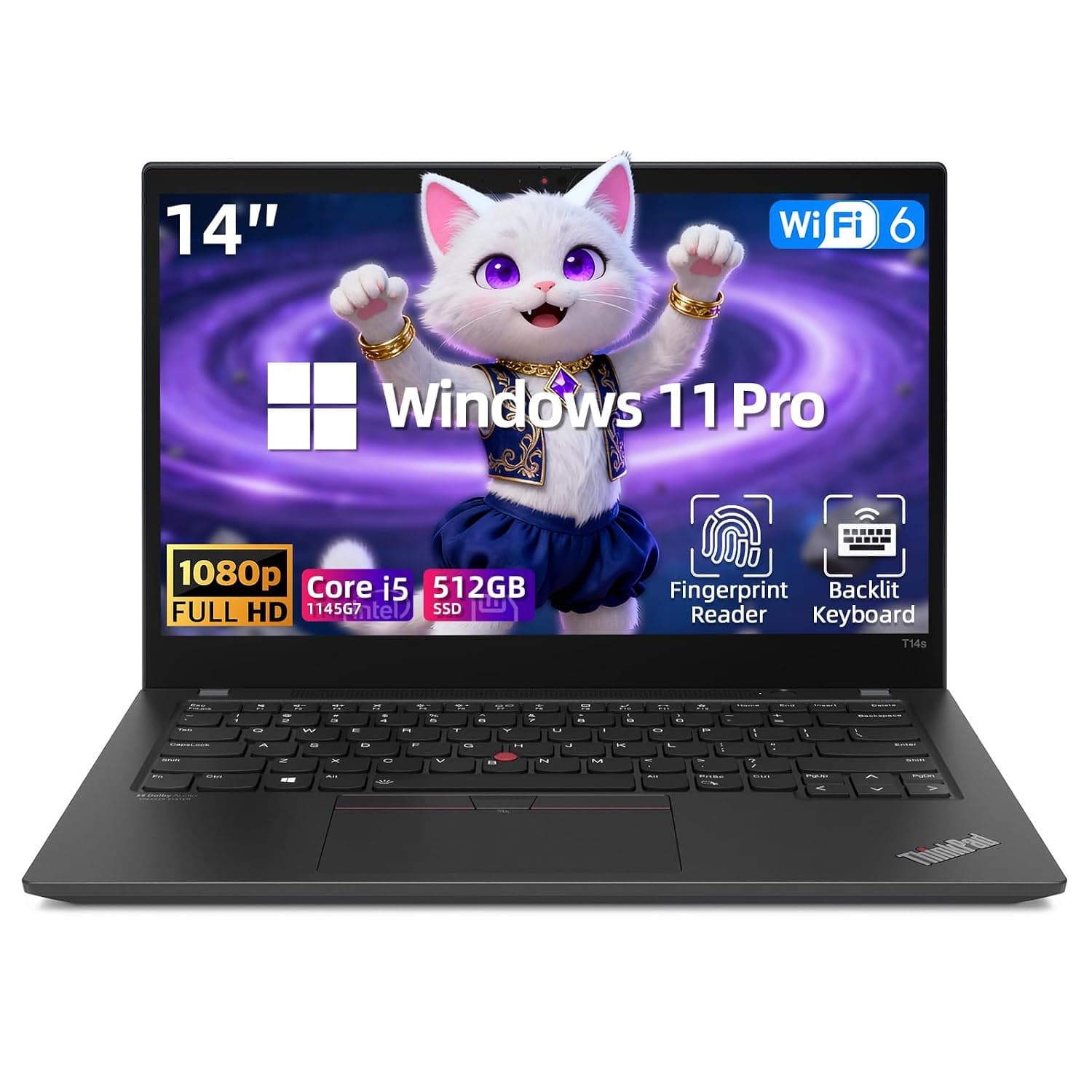 Lenovo Thinkpad T14s Gen2 Laptop Win11, 14in FHD(1920x1080) Laptop, Core i5-1145G7 Processor, 512GB SSD, 8GB RAM (Renewed) Lenovo T14s Windows 11 Pro