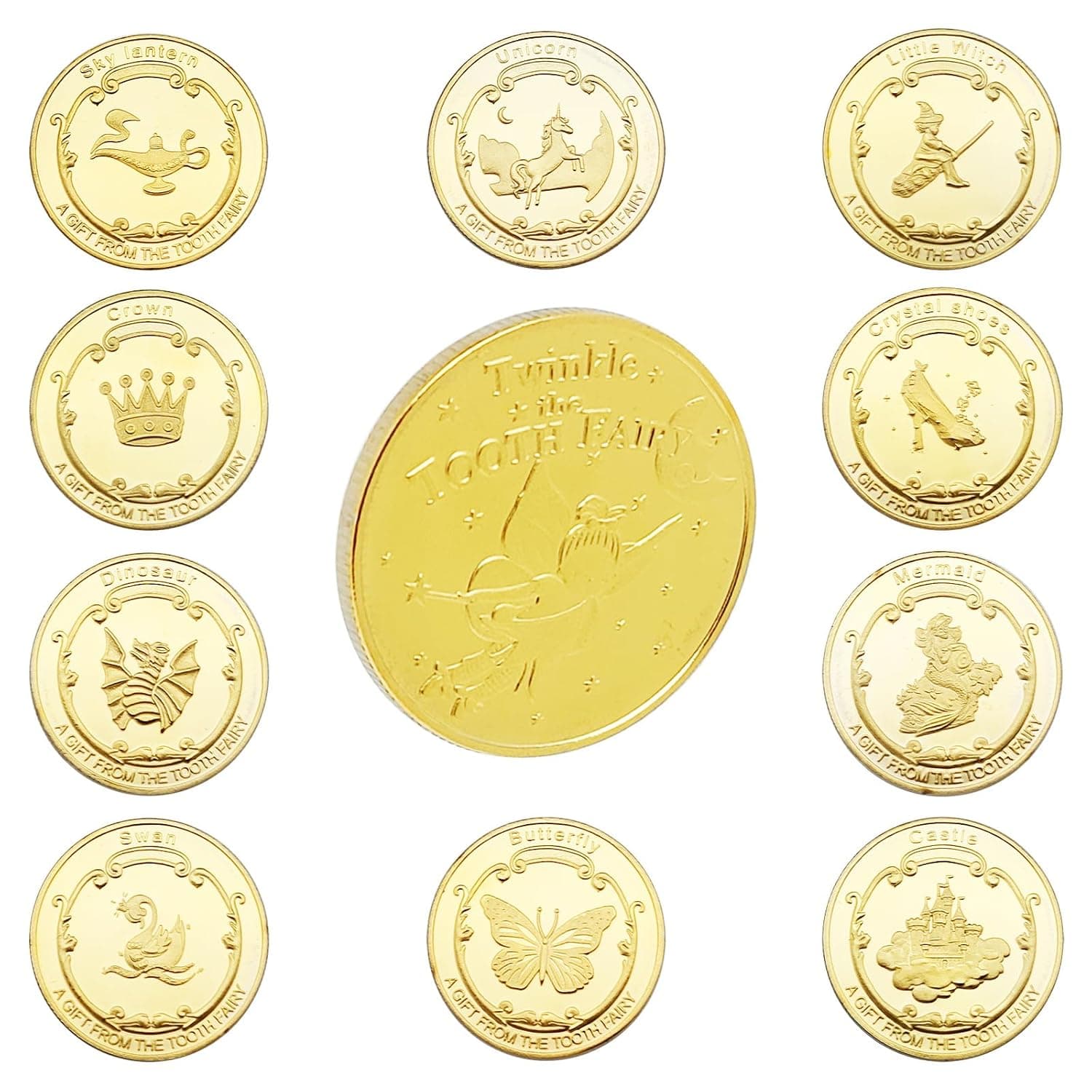 10 Styles Tooth Fairy Coins Reward Commemorative Coin Collection Experience Gift for Lost Teeth Kids (Mix 10 Styles)