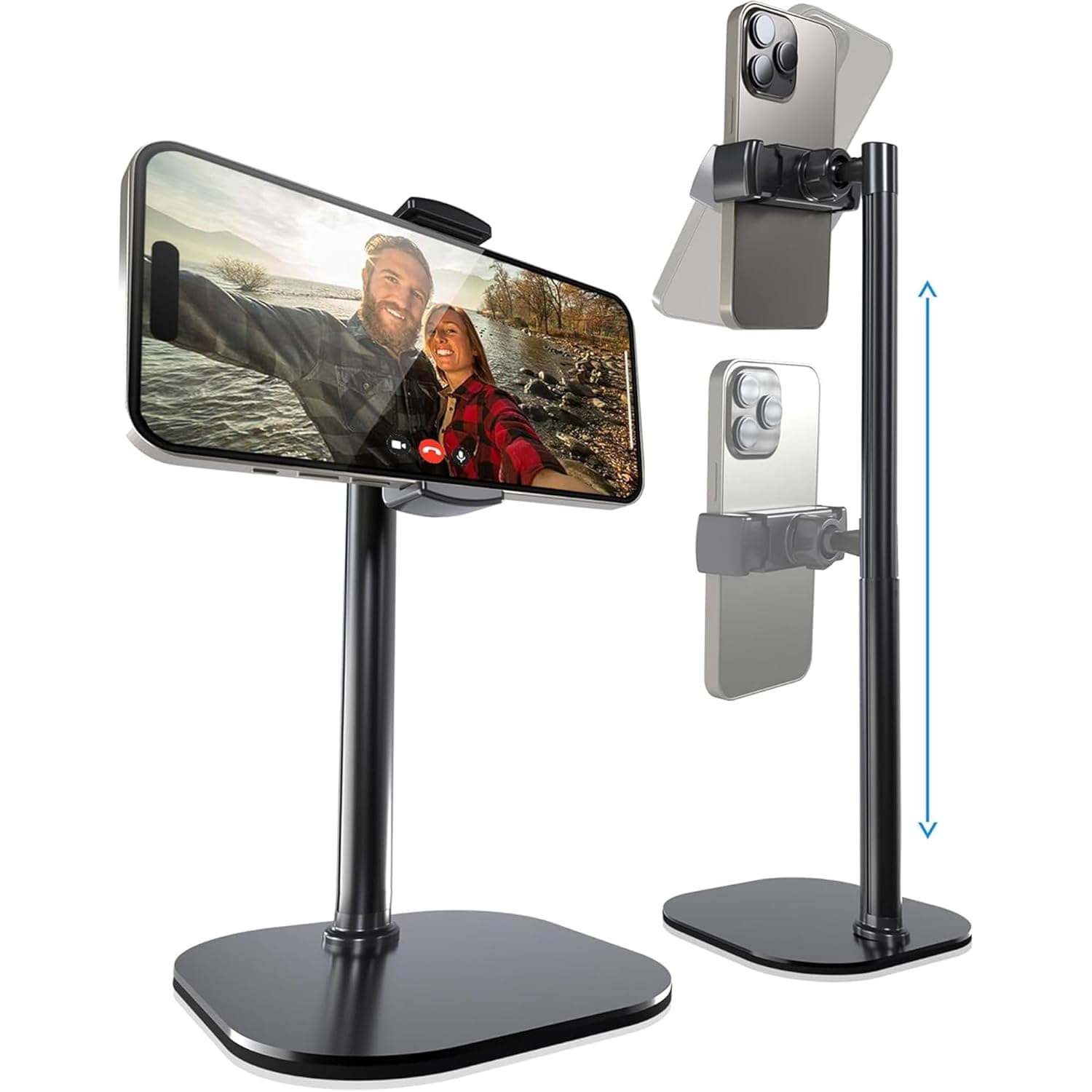 Cooper ChatStand - Height Adjustable Cell Phone Stand for Desk | Rotating, Tilting, 9-13" Telescoping Eye-Level View Cell Phone Holder for Desk (Night Black, 1-Pack)
