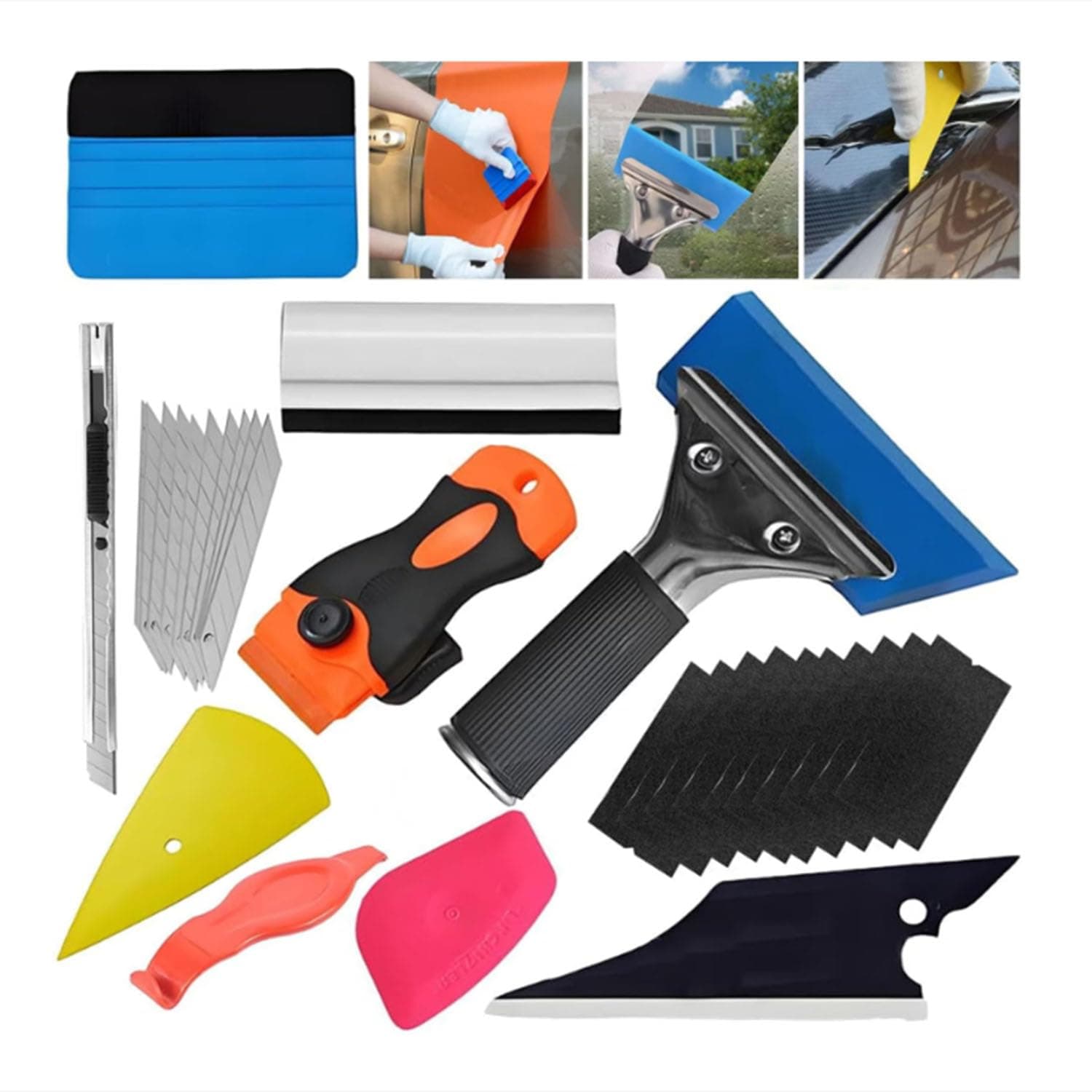LinJie Car Wrapping Tool Kit,Window Tint Kit 29pcs With Corner Shank Scraper Window Water Wiper Knife Blade Cutter Car Paint Protective Film,Universal Window Film Installation Wallpaper Tool