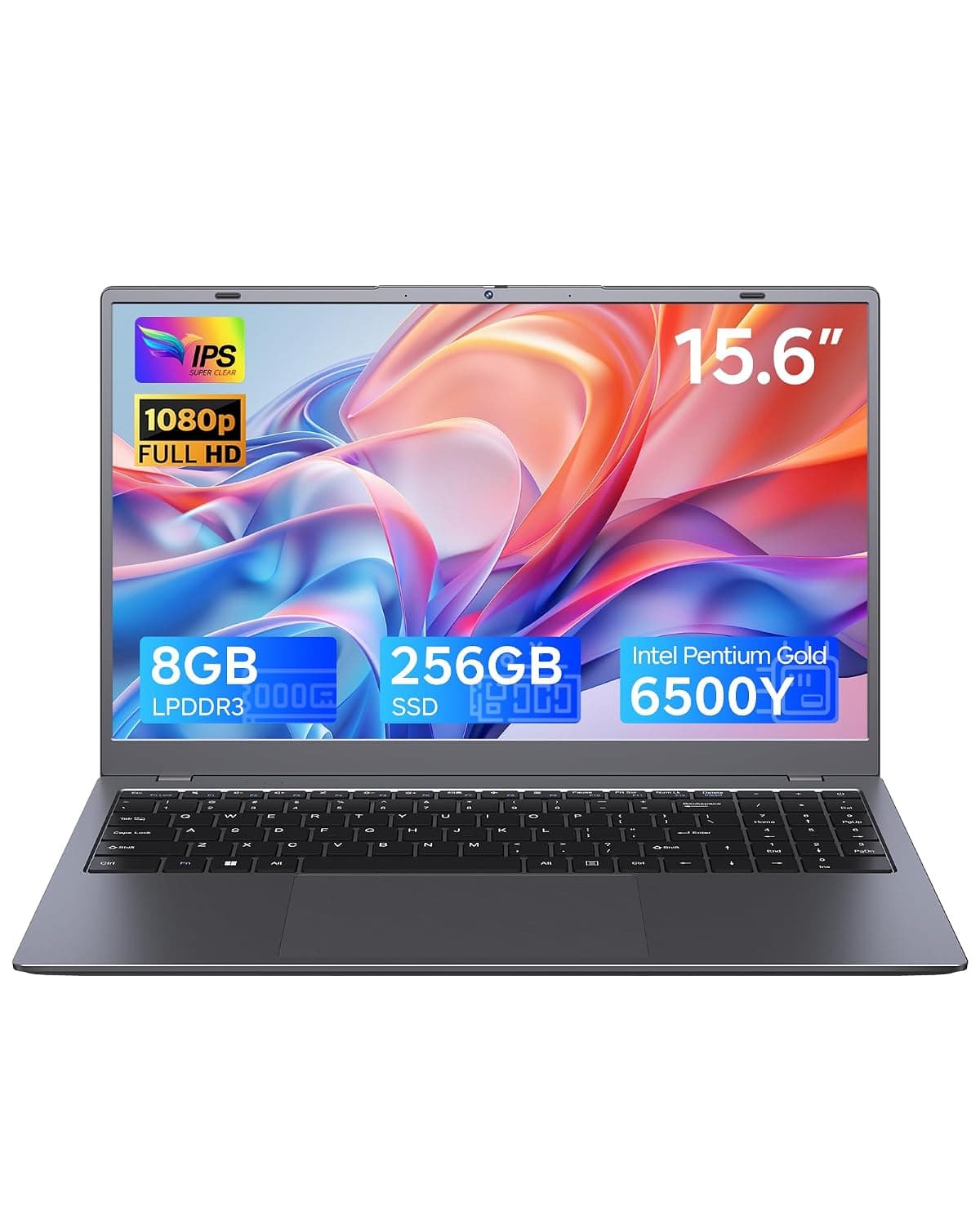 15.6 inch Laptop with Pentium Gold 6500Y(Up to 3.4GHz), 8GB RAM 256GB SSD,1080P Full HD, USB-C,WiFi 5,BT5.0,Gray Computer Laptops for School, Business