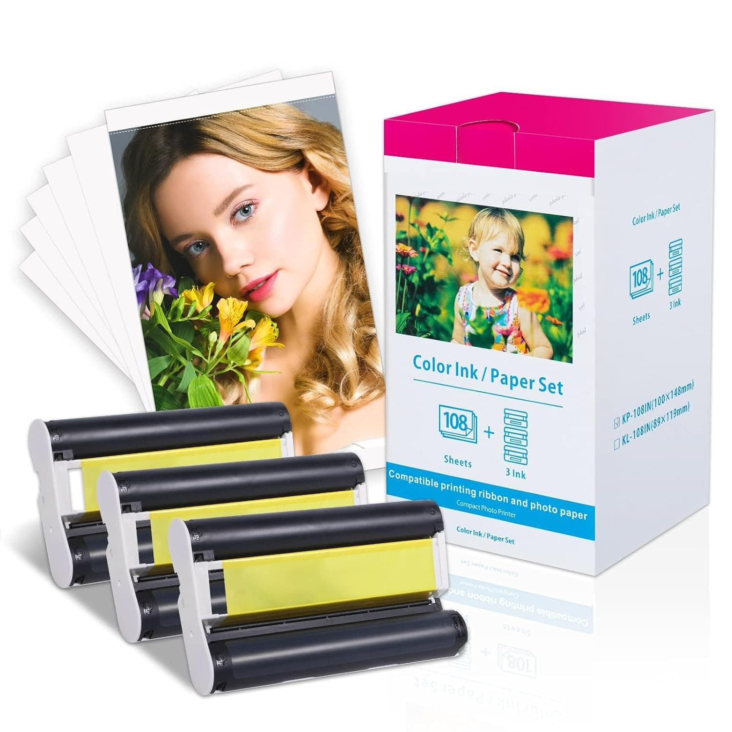 Labelife KP-108IN Compatible with Canon Selphy CP1500 CP1300 Ink and Paper | For Selphy Printer CP1200 CP1000 CP910 CP810 CP790, Photo Paper 6 x 4 inch 108 Sheets and 3 Color Ink Cassette