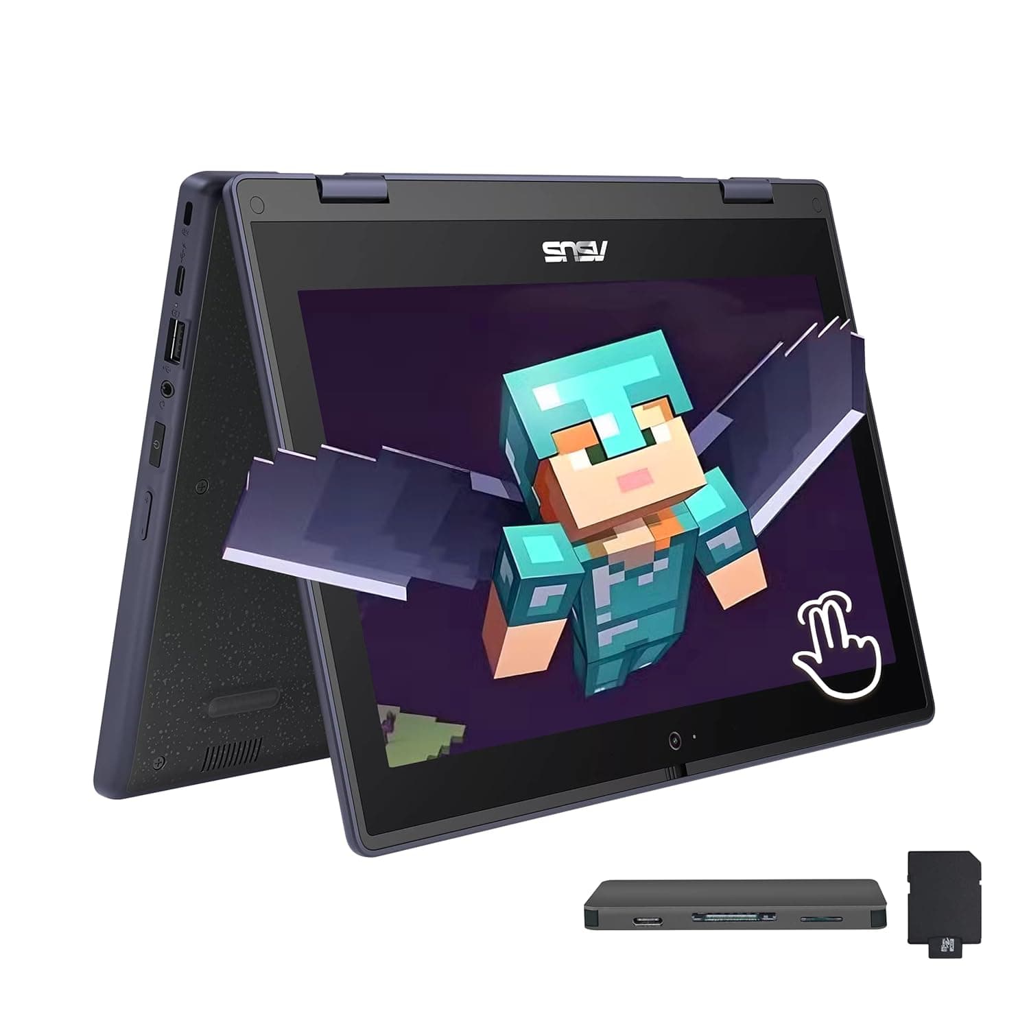 ASUS BR1102FGA 11.6" 2-in-1 Rugged & Spill Resistant Touchscreen Laptop, Intel Celeron N100, 4GB RAM, 288GB Storage(128GB SSD+160GB Docking Station Set), UHD Graphics, WiFi 6, Webcam, Win 11 Pro, Gray
