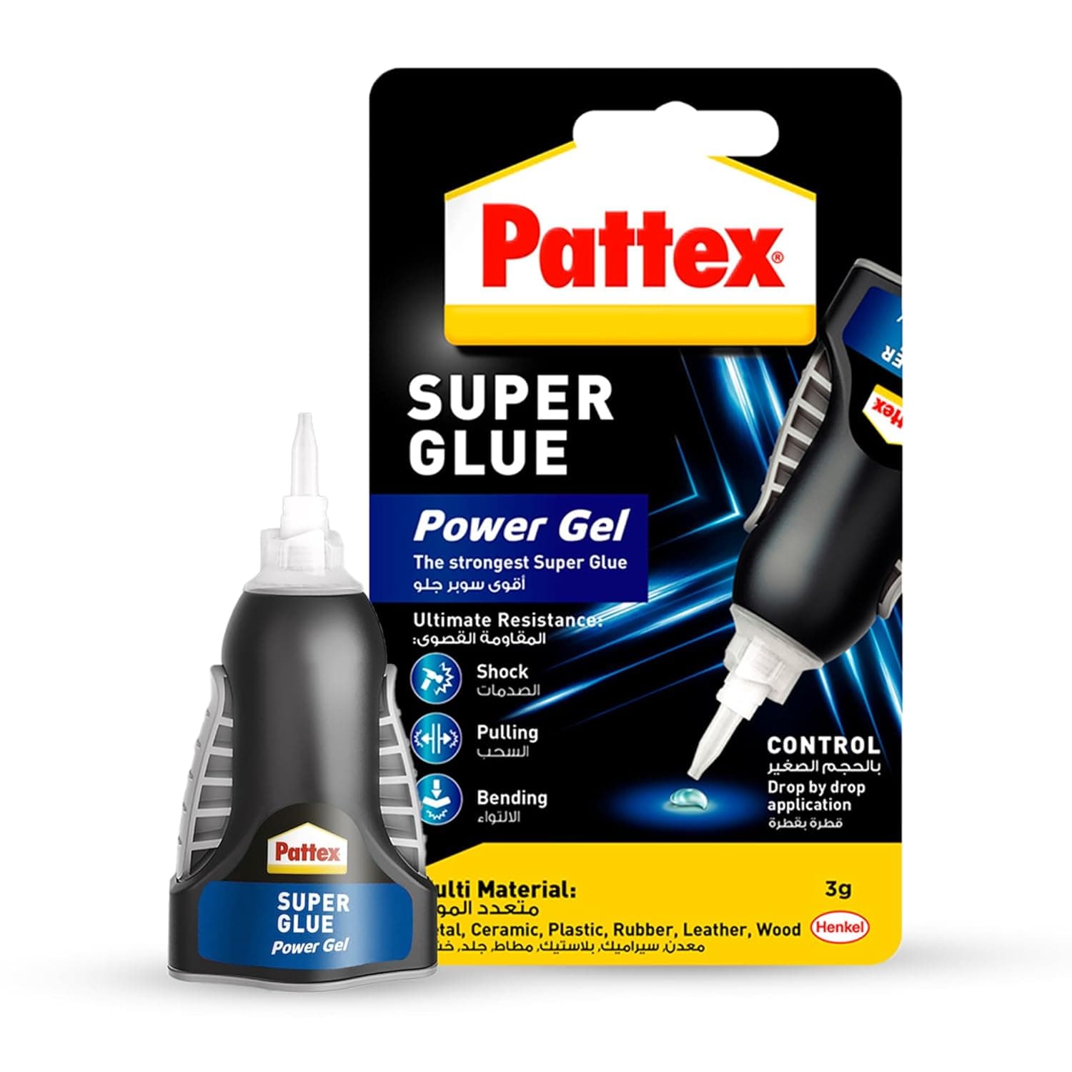 Pattex Super Glue Power Gel Control, Flexible Super Glue Gel, Superglue With Non-Drip Formula For Vertical Applications, Clear Glue With Precise Nozzle, 1x3g
