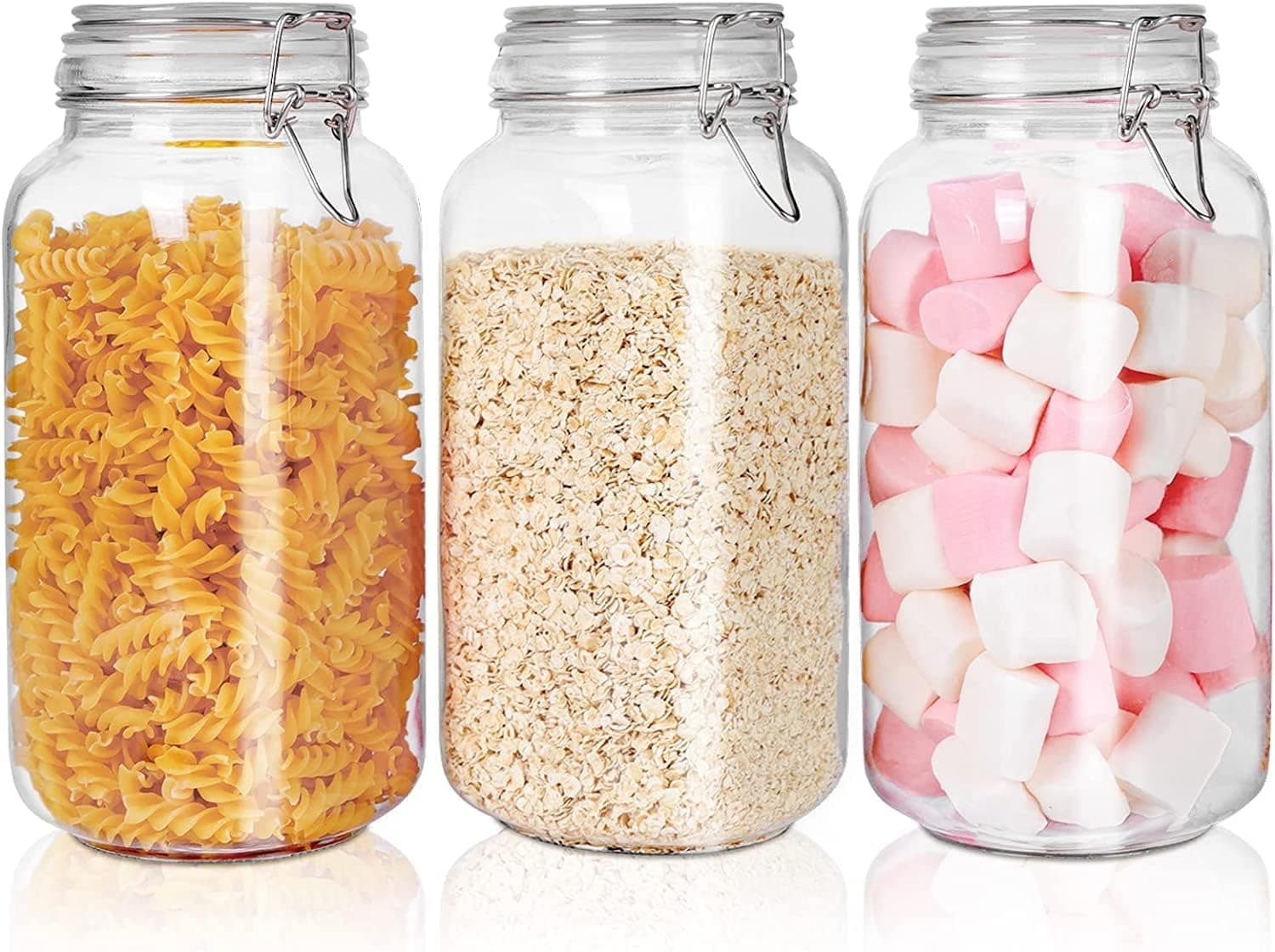 78Oz Glass Food Storage Jars With Airtight Clamp Lids, 3 Pack Large Kitchen Canisters For Flour, Cereal, Coffee, Pasta And Canning, Square Mason Jars With 8 Chalkboard Labels