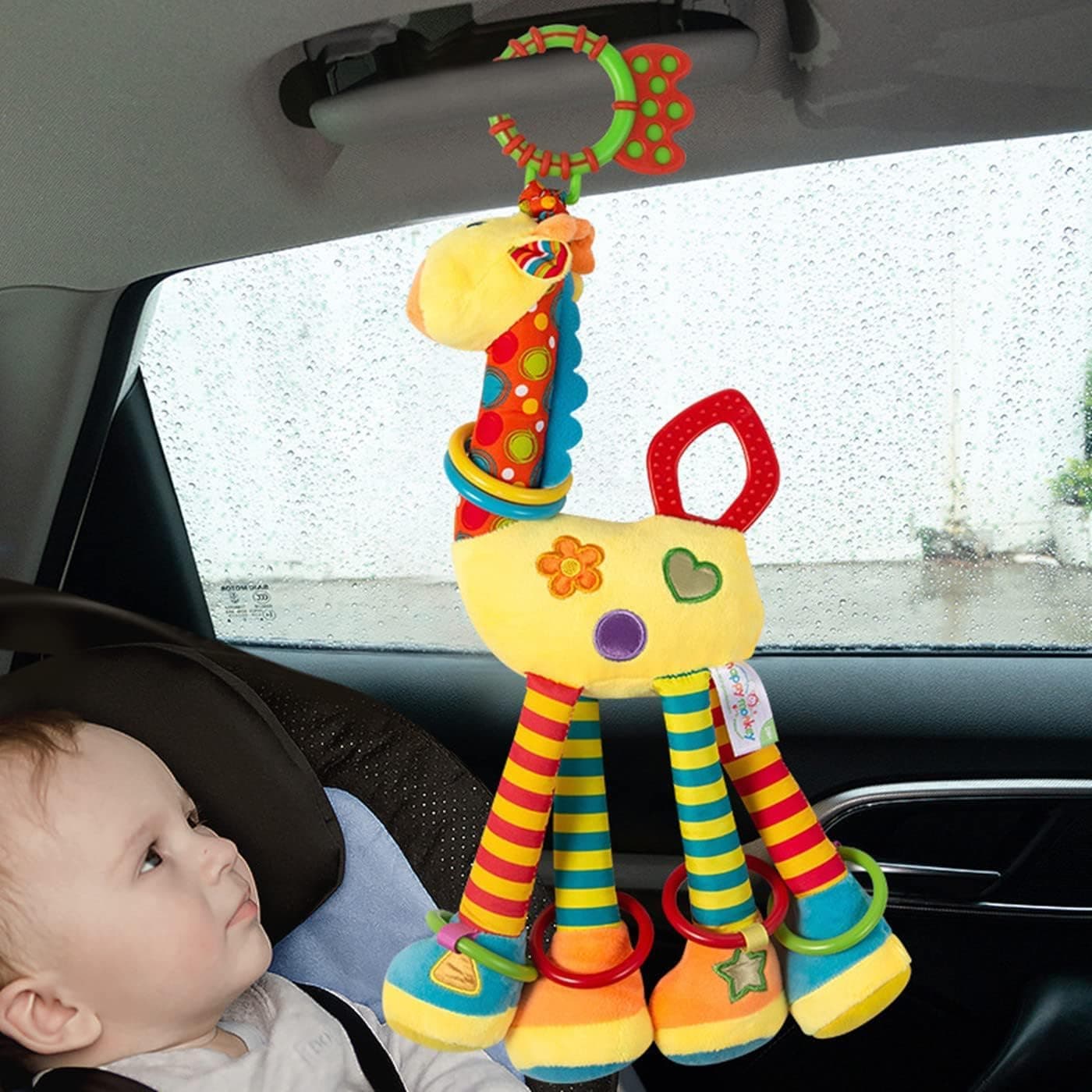 U HOOME Car Seat Toys Hanging Rattle With C-Clip Ring, Stroller Plush Toy With Teether for 0-12 Months Newborn Boys Girls Gifts - Giraffe