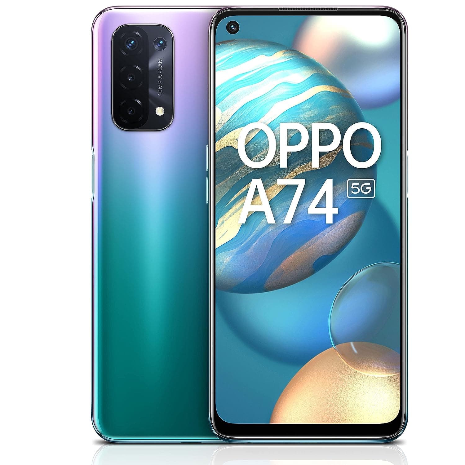 OPPO A74 5G Smartphone Dual SIM 128GB 6GB RAM, 6.5'' Display 18W Fast Charge 48MP AI Quad Camera 90Hz Display, Android Mobile Phone Unlocked (UAE Version) -Fantastic Purple