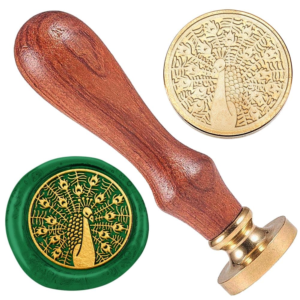 Peacock 1" Wax Seal Stamp, Brass Head, Wooden Handle, Sealing Wax for Envelope, Card, Letter, Wedding Invitations, Gift Wrapping Decor