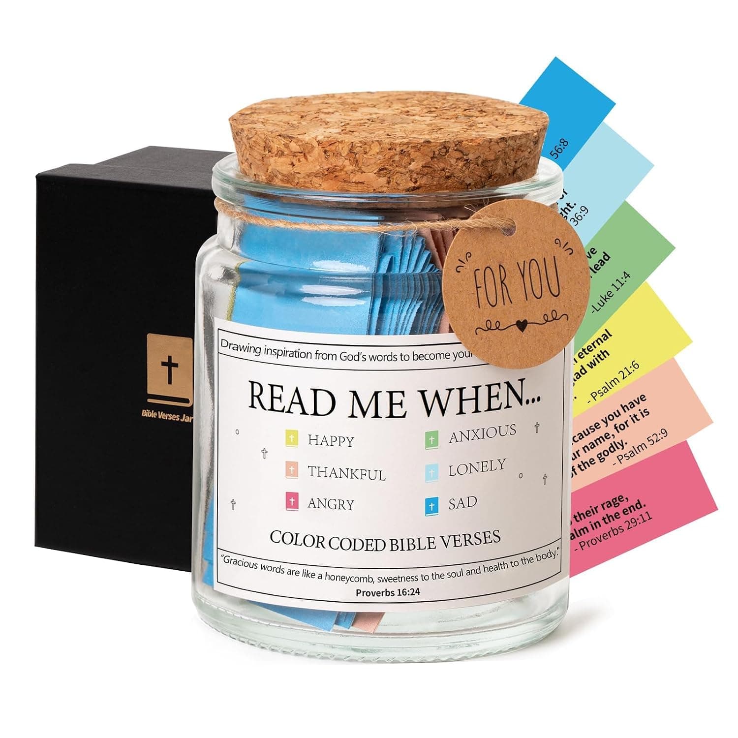 YelaJoy Positive Affirmation Cards Canister, Daily Motivation Notes, Mindfulness Encouragement Quotes Container, Anxiety Relief Message Holder for Office Desk, Clear Stress Relief Gift