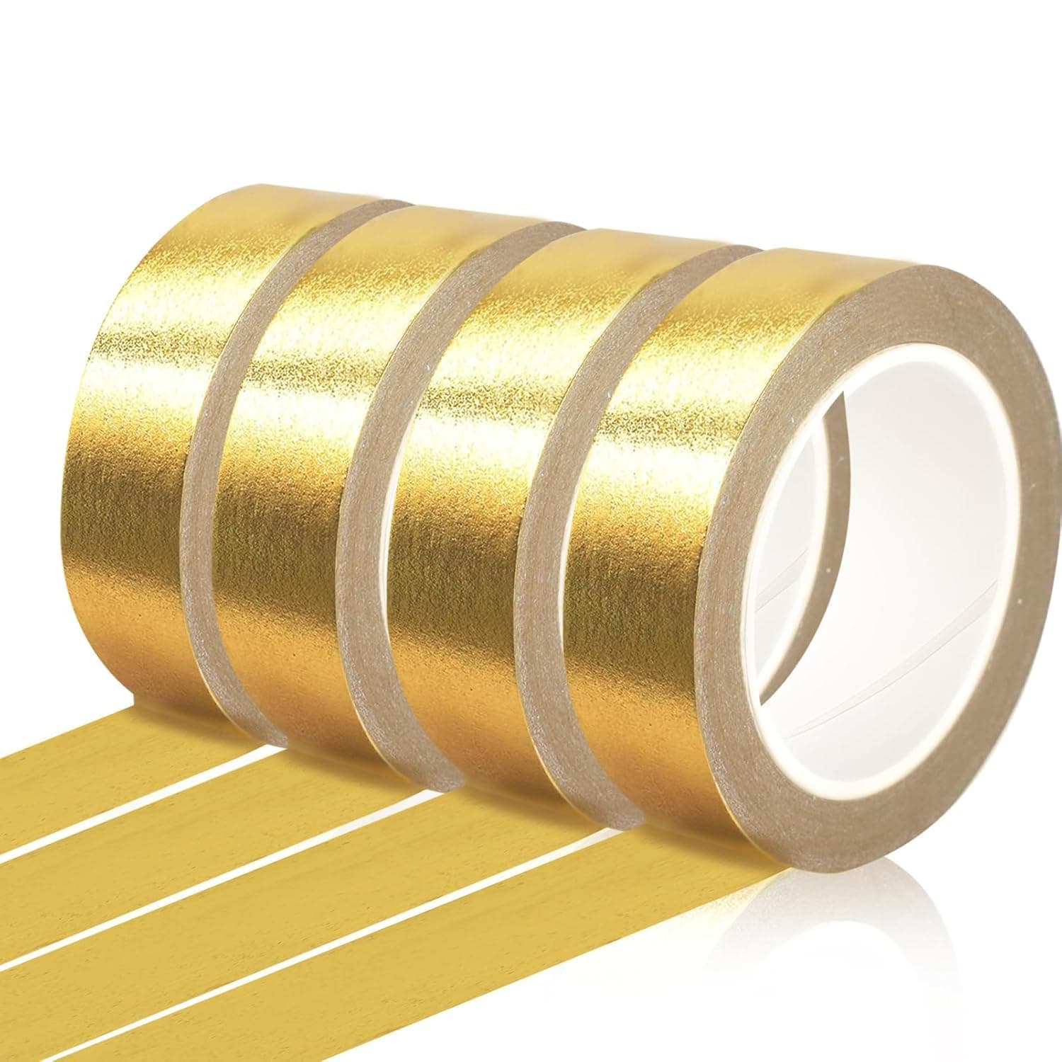 4 Rolls Gold Washi Tape, Adhesive Foil Tapes, Metallic Gold Decorative Tape for Journaling, Scrapbooking, Gift Wrapping, Wall Decor, DIY Craft Projects, Planner Decorating (0.59x33 Inch)