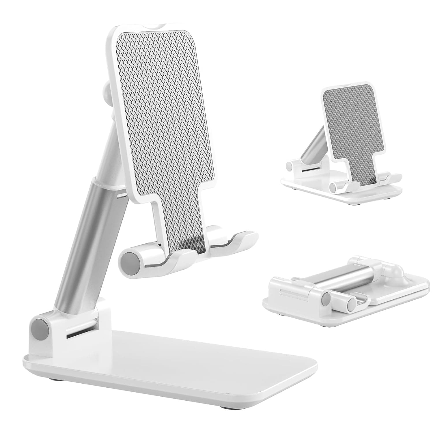 Cell Phone Stand, Angle Height Adjustable Cell Phone Holder with Silicon Pad for Desk Fully Forldable Mobile Phone Holder Compatible with All Mobile Phones, MT-6, (White)