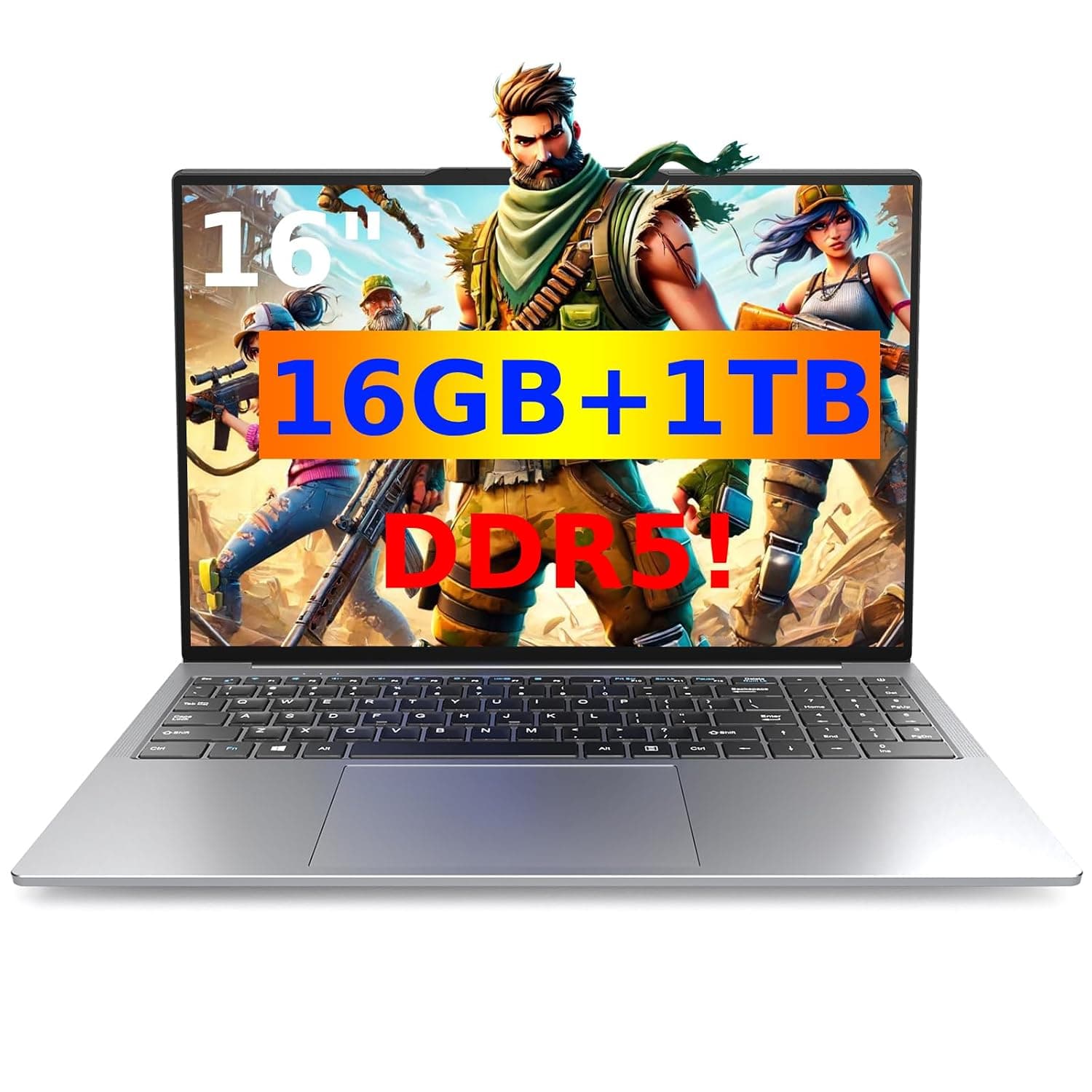 16 inch Laptop Computer, 16GB DDR5 RAM, 1TB PCIe NVMe SSD, Windows 11, 12th Gen N95, Up to 3.4GHz, 16" FHD IPS 1920x1200, 68.4Wh Battery, 2MP Webcam, HDMI, Ethernet, Gray