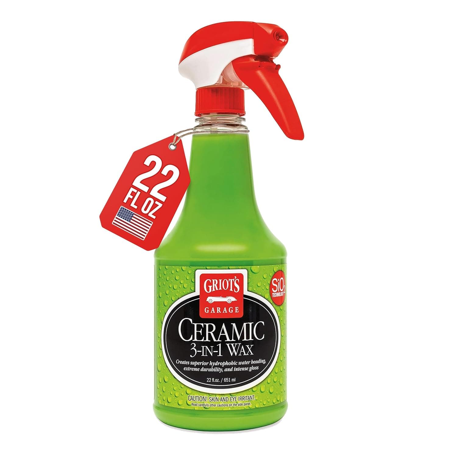 Griot's Garage 10978 Ceramic 3-in-1 Wax 22oz, Easy-to-Use SiO2 Coating Providing Durable Protection & Long-Lasting Water Beading on Paint, Wheels, Plastic, Rubber Trim, Chrome, & More