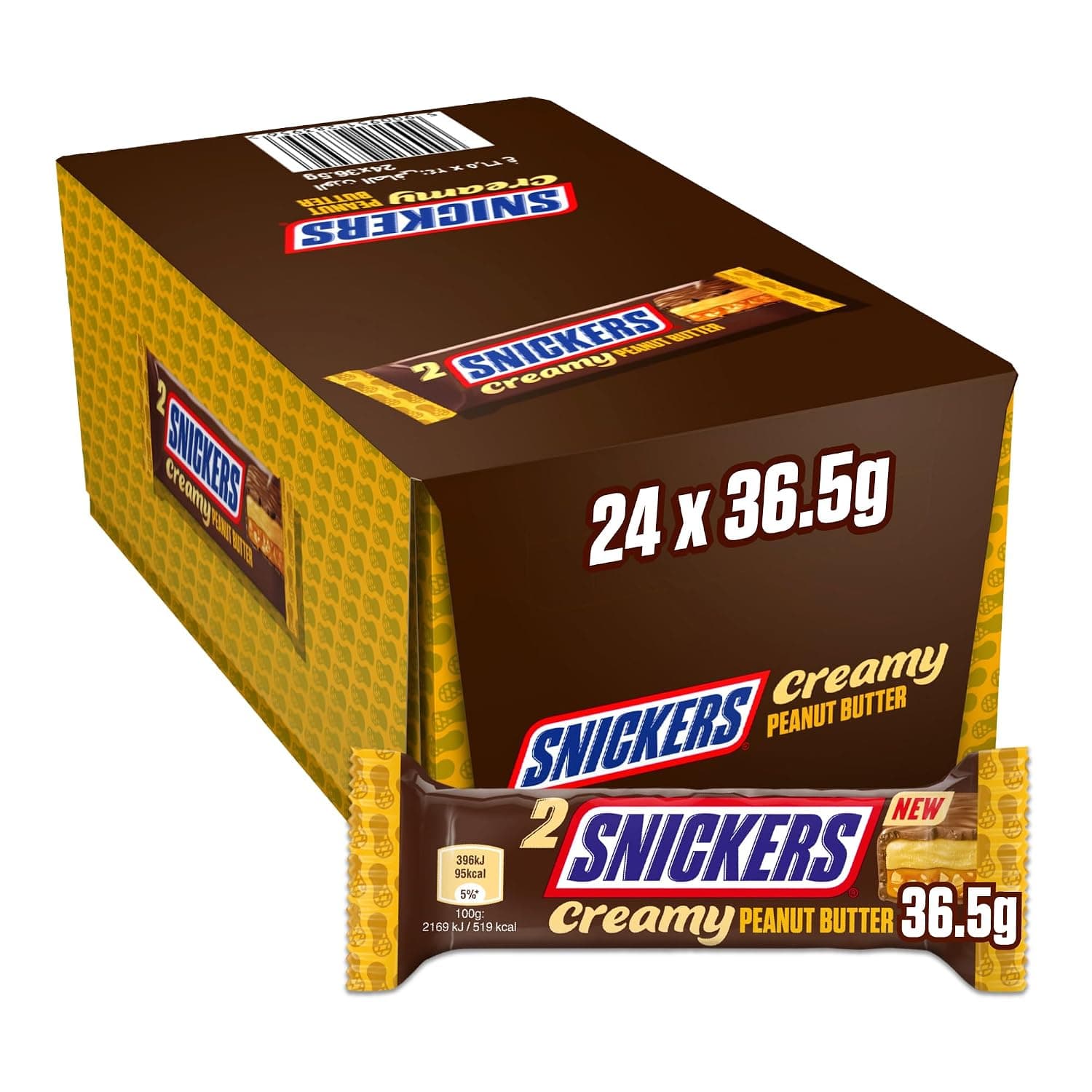 Snickers Creamy Peanut Butter Chocolate Bar, 24 x 36.5 g