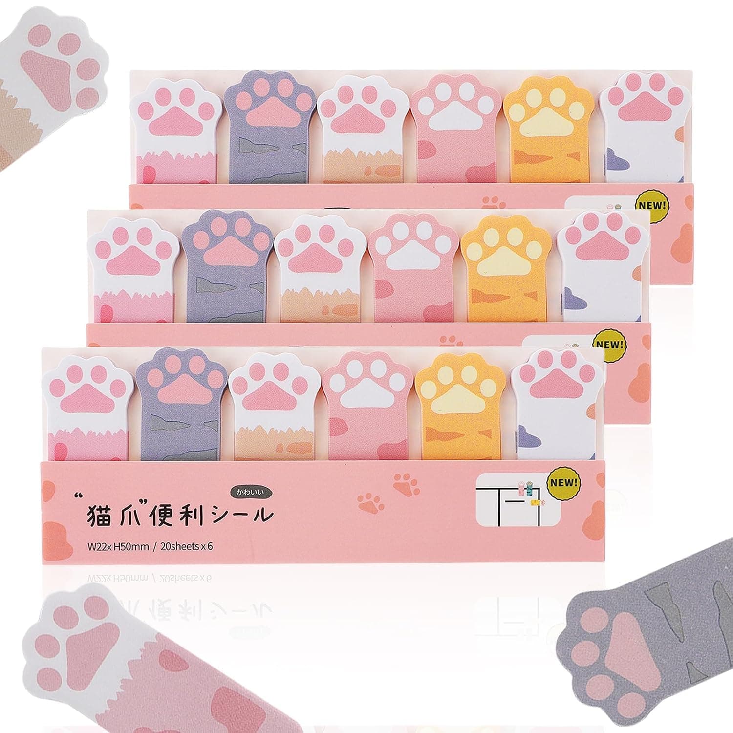 Cute Cat Sticky Index Tabs, Azonee 360 Pcs Kawaii Self-Adhesive Cat Paw Notes, Mini Cartoon Animal Page Markers for Office, School, Home