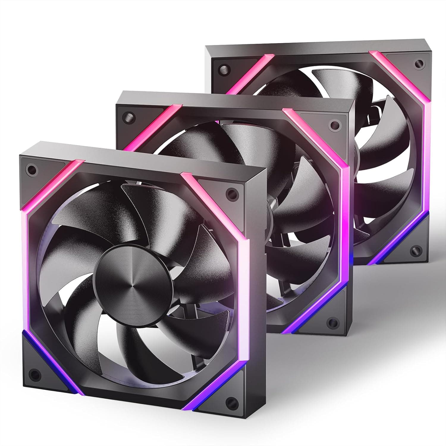 AsiaHorse RGB PC Fan 120MM Case Fan 3 Pack,HDB 61.5CFM/2000 RPM/2.16 MMH2O 5V 3PIN ARGB and 12V 4PIN PWM Fan, 50,000 Hours Lifespan Nyota-A12-Black