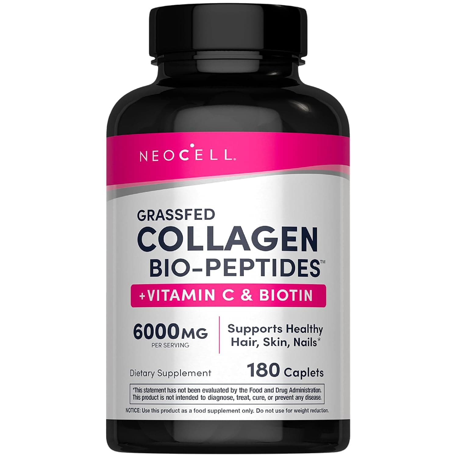 NeoCell Super Collagen Peptides + Vitamin C & Biotin, 3g Collagen Per Serving, Gluten Free, Promotes Healthy Hair, Beautiful Skin, and Nail Support, Dietary Supplement, 180 Tablets