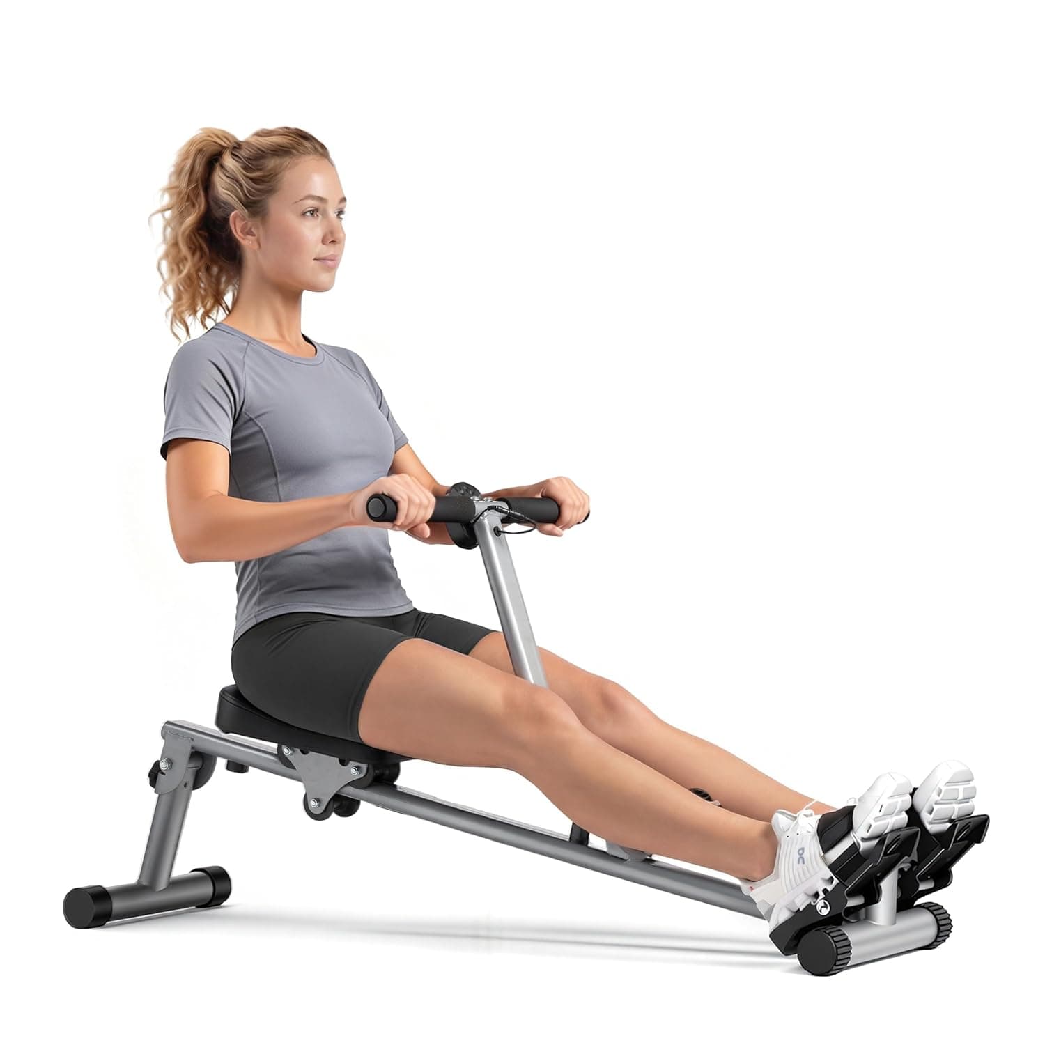 Sunny Health & Fitness Compact Adjustable Rowing Machine with 12 Levels of Adjustable Resistance with Optional SunnyFit® App Enhanced Bluetooth Connectivity